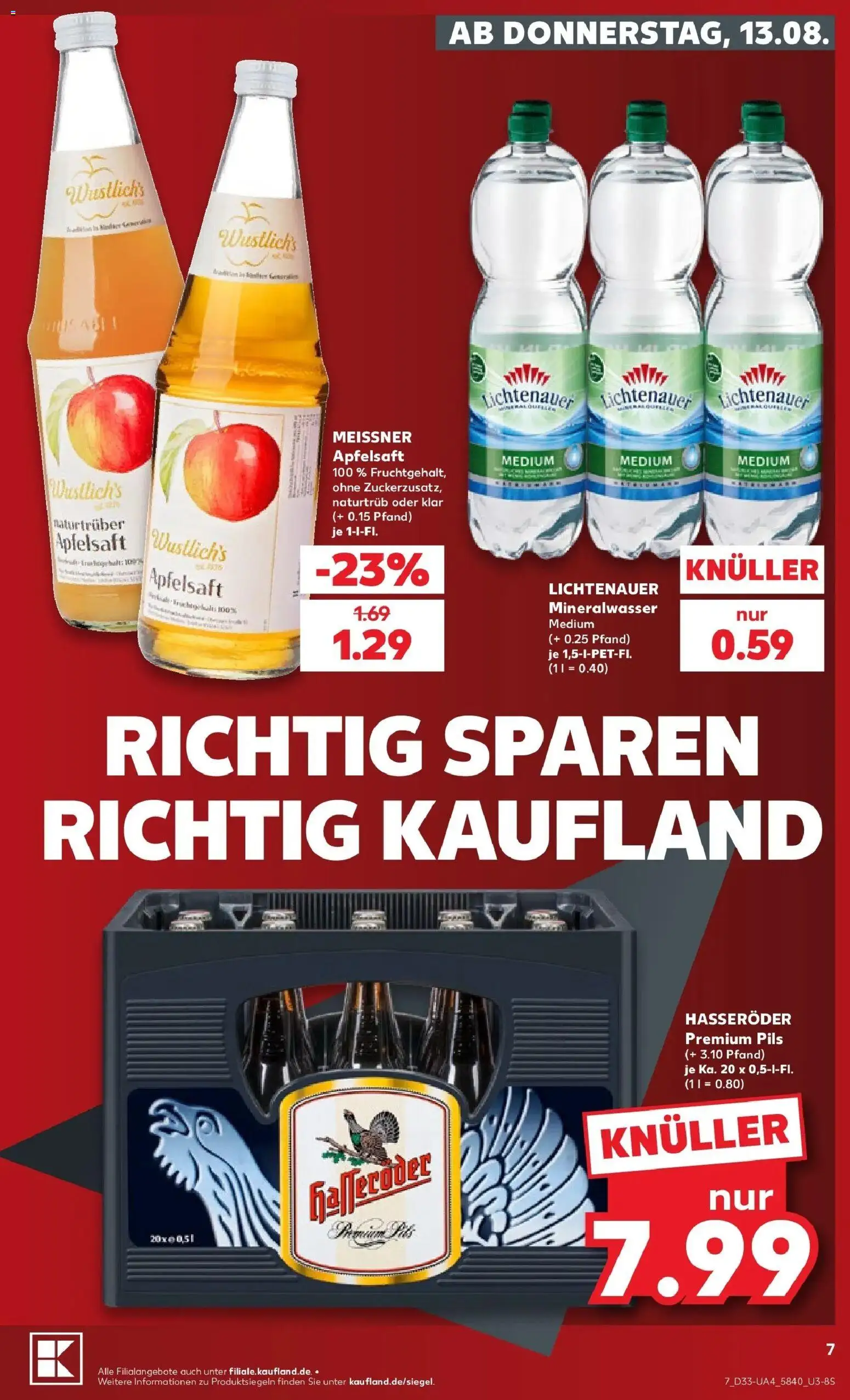 Prospekt Kaufland ab 13.08.2026 » Angebote Online zum Blättern | Seite: 7 | Produkte: Pils, Apfelsaft, Mineralwasser, Hasseröder