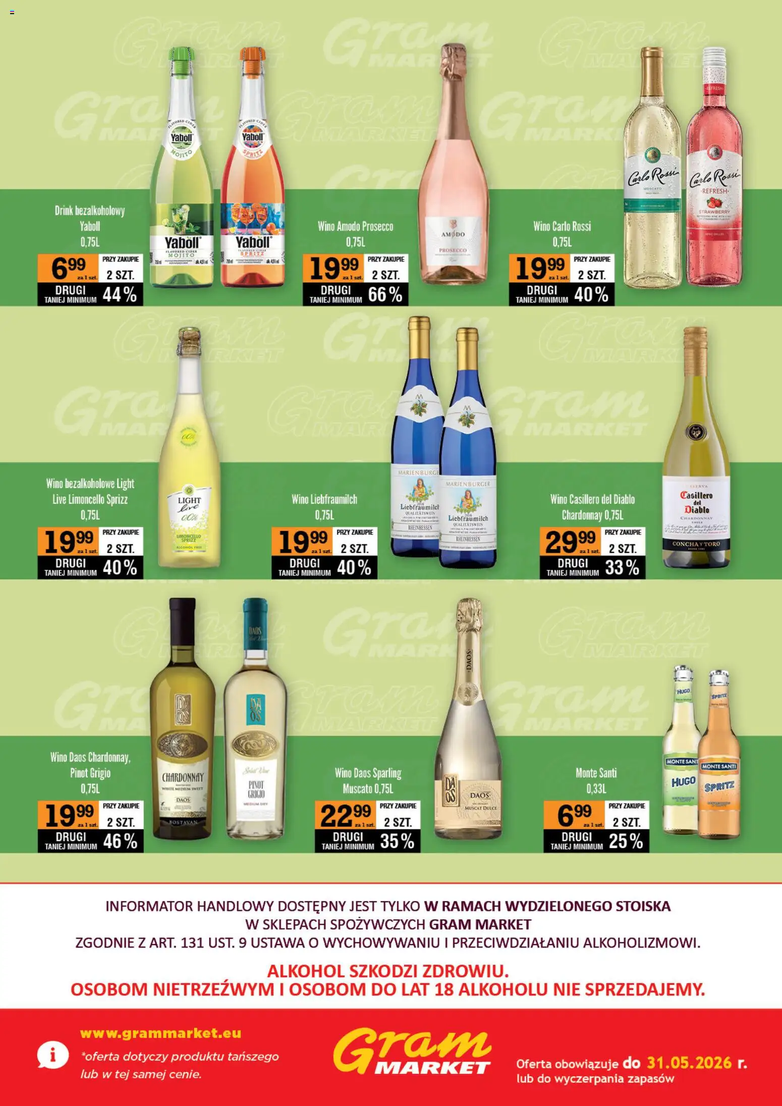 Gram Market gazetka - Barek od 01.05.2026 | Strona: 6 | Produkty: Limoncello, Wino, Prosecco, Carlo Rossi