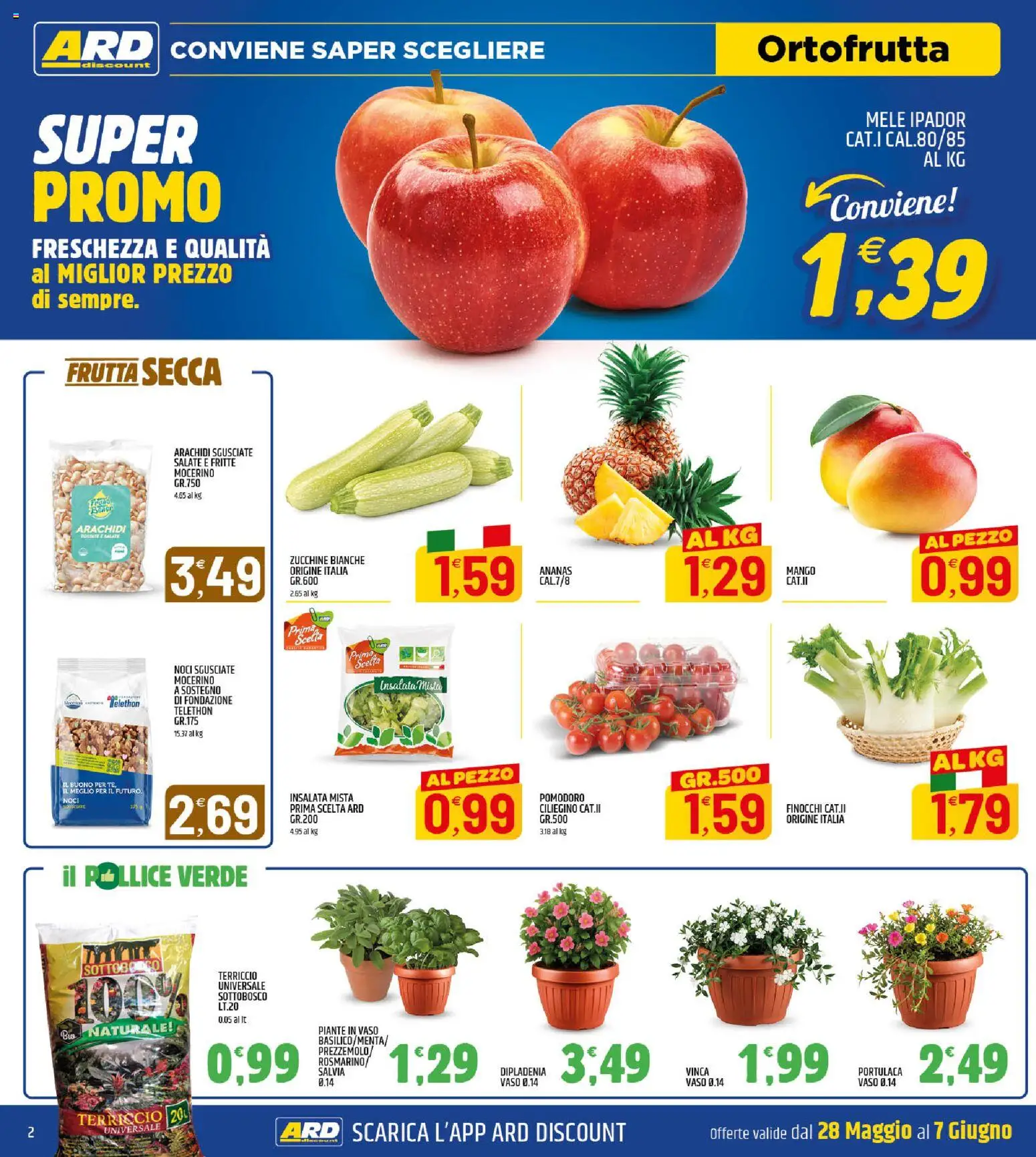Volantino ARD Discount del 28.05.2026 | Pagina: 2 | Prodotti: Pomodoro, Arachidi, Zucchine, Vaso