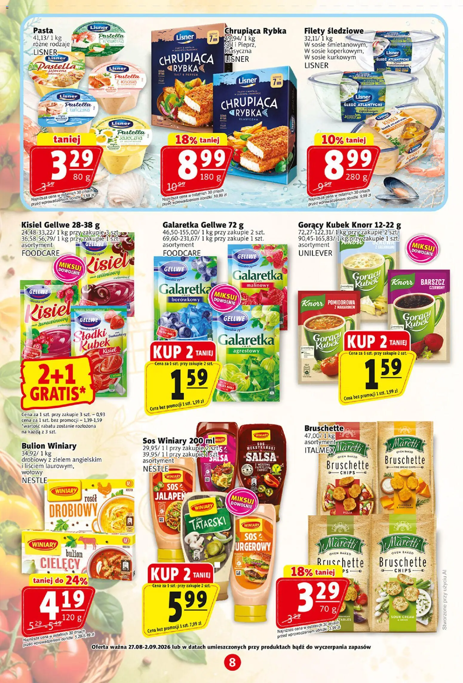 Prim Market gazetka od 27.08.2026 | Strona: 8 | Produkty: Śledź, Kurki, Sos, Bulion Winiary