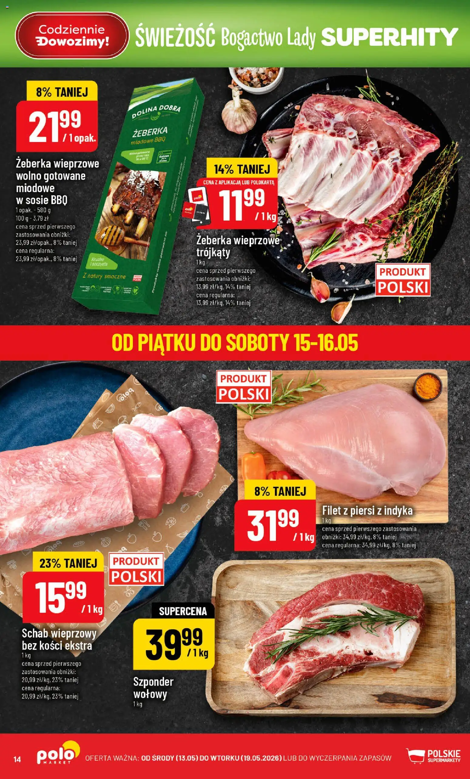 POLOmarket gazetka od 13.05.2026 | Strona: 14 | Produkty: Schab, Schab wieprzowy, Schab wieprzowy bez kości, Wolno gotowane