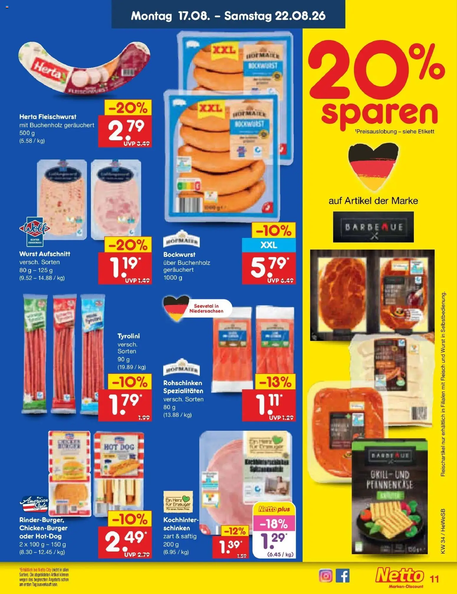 Netto Marken-Discount Prospekt Hamburg – gültig ab 17.08.2026 | Seite: 13 | Produkte: Bockwurst, Spezialitäten, Wurst, Fleisch