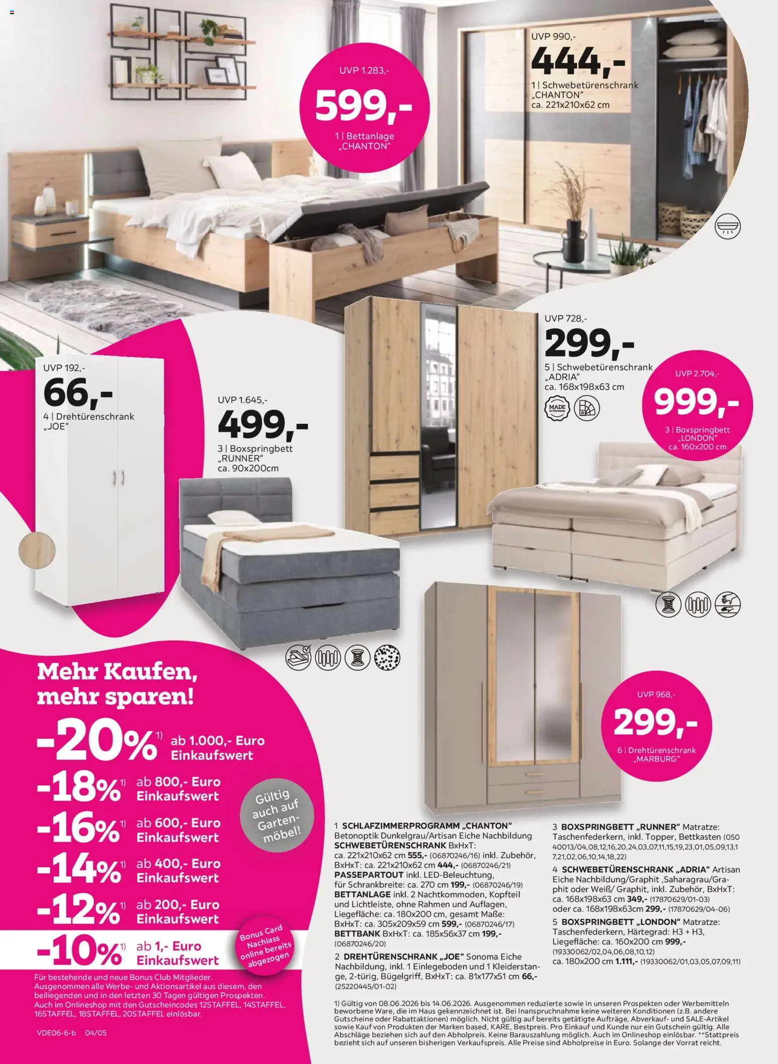 Mömax Prospekt – gültig ab 08.06.2026 | Seite: 4 | Produkte: Matratze, Schwebetürenschrank, Drehtürenschrank, Boxspringbett
