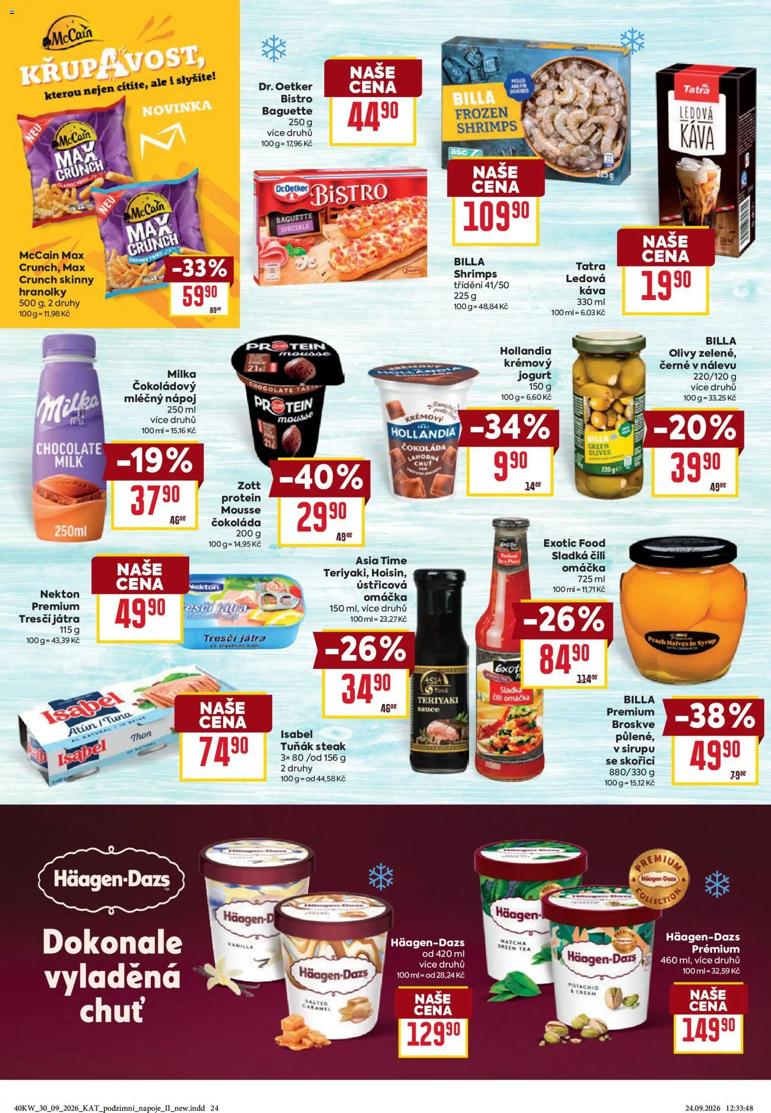 Billa leták Podzimní nápoje od 30.09.2026 | Strana: 24 | Produkty: Káva, Milka, Steak, Olivy