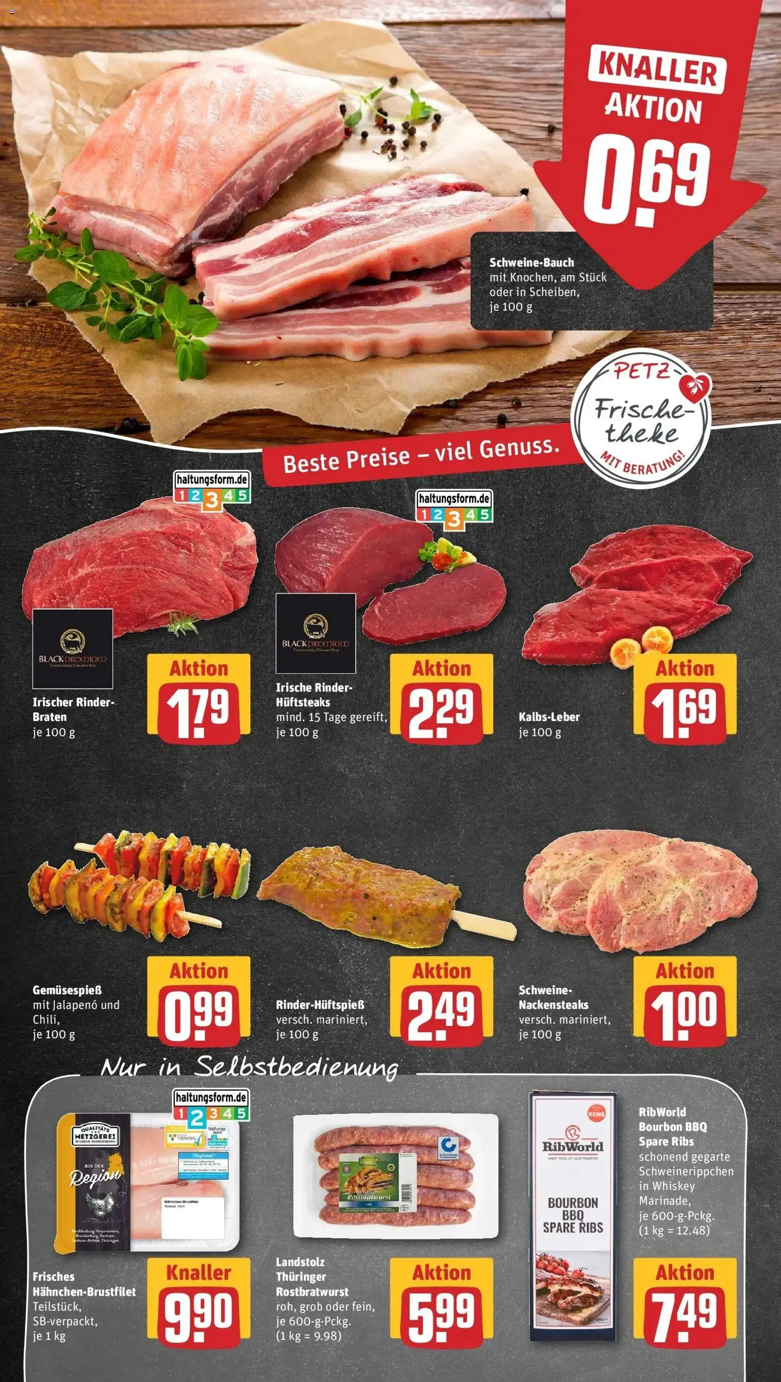 REWE Prospekt ab 17.08.2026 zum Blättern » Angebote | Seite: 10 | Produkte: Schweinebauch, Spare ribs, Bourbon, Whiskey