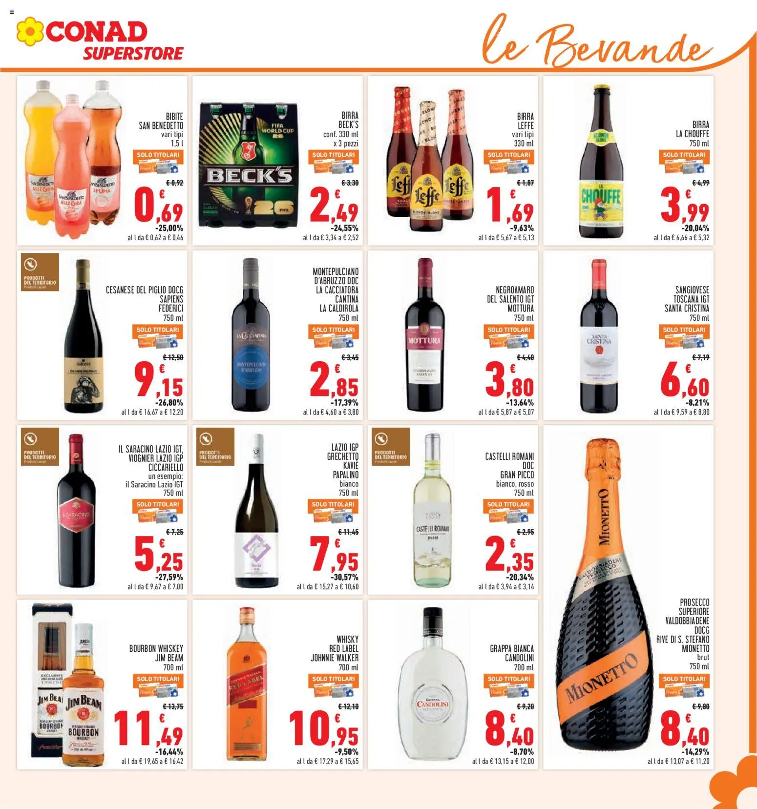 Volantino Conad del 05/11/2026 | Pagina: 23 | Prodotti: Birra Beck's, Bourbon, Prosecco, Whisky