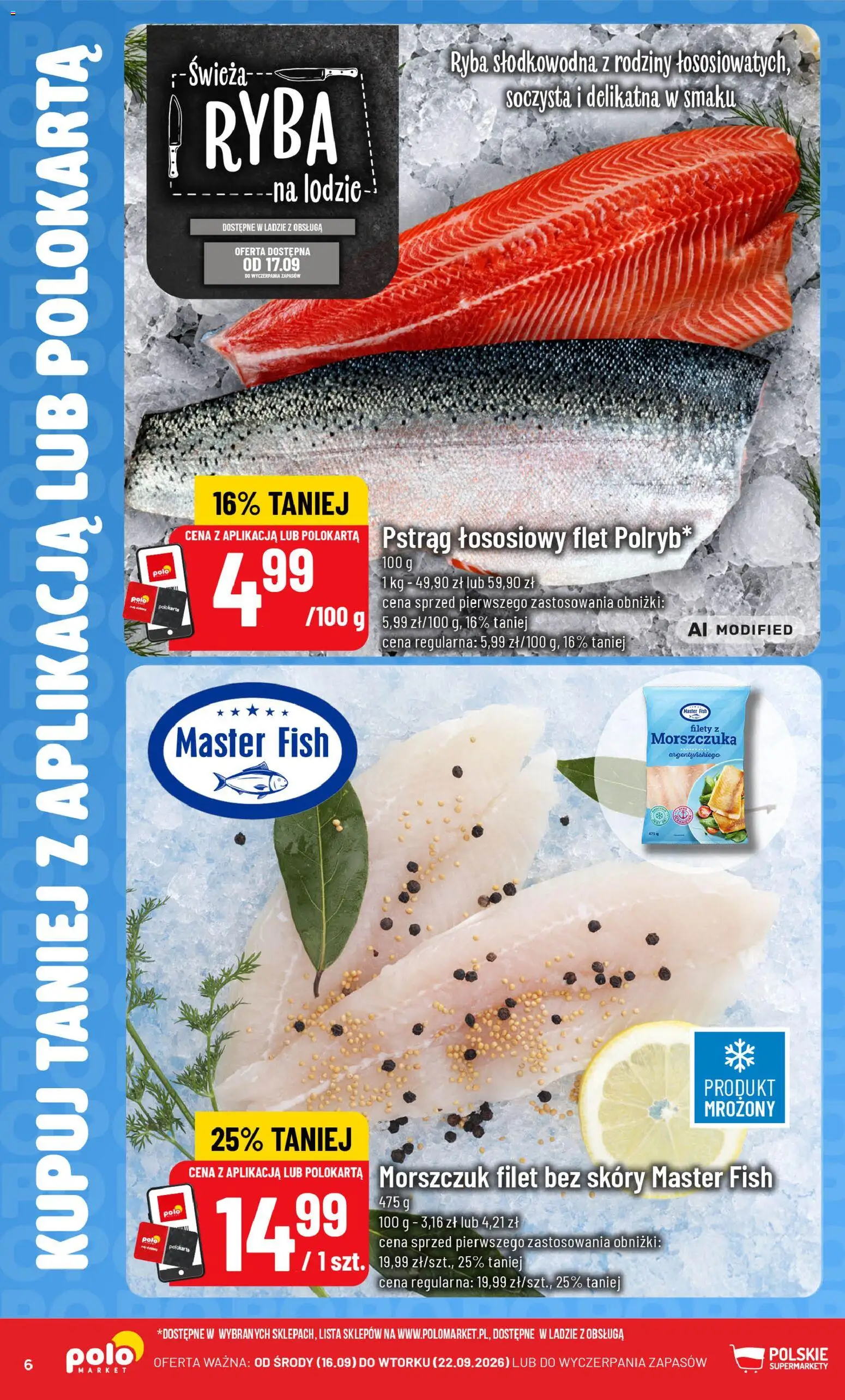 Nowa POLOmarket gazetka od jutra 16.09.2026 | Strona: 6 | Produkty: Pstrąg, Filet, Morszczuk, Ryba