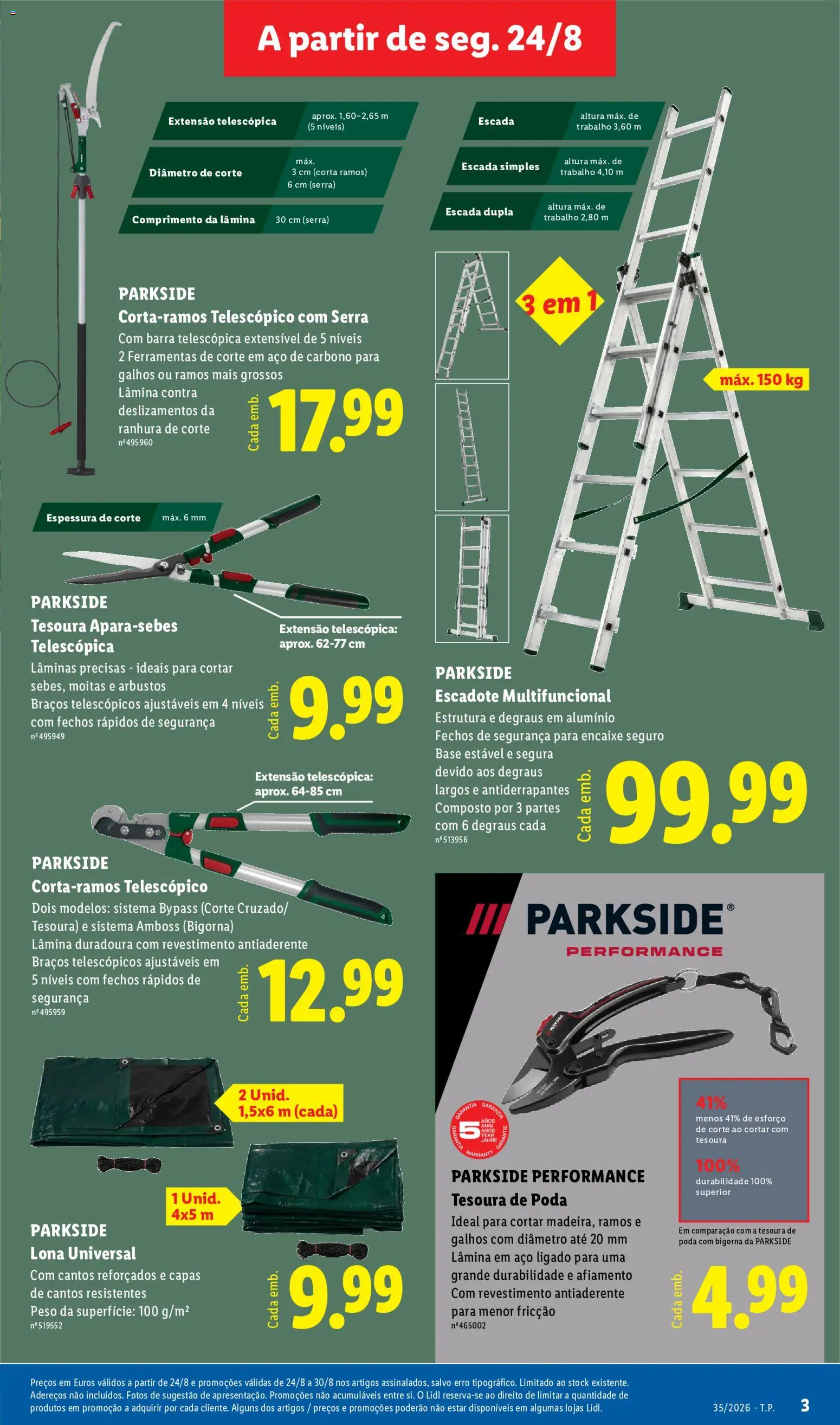 Lidl Novidades │ válido de 24/08/2026 | Página: 3 | Produtos: Escada, Tesoura de poda, Ferramentas, Base