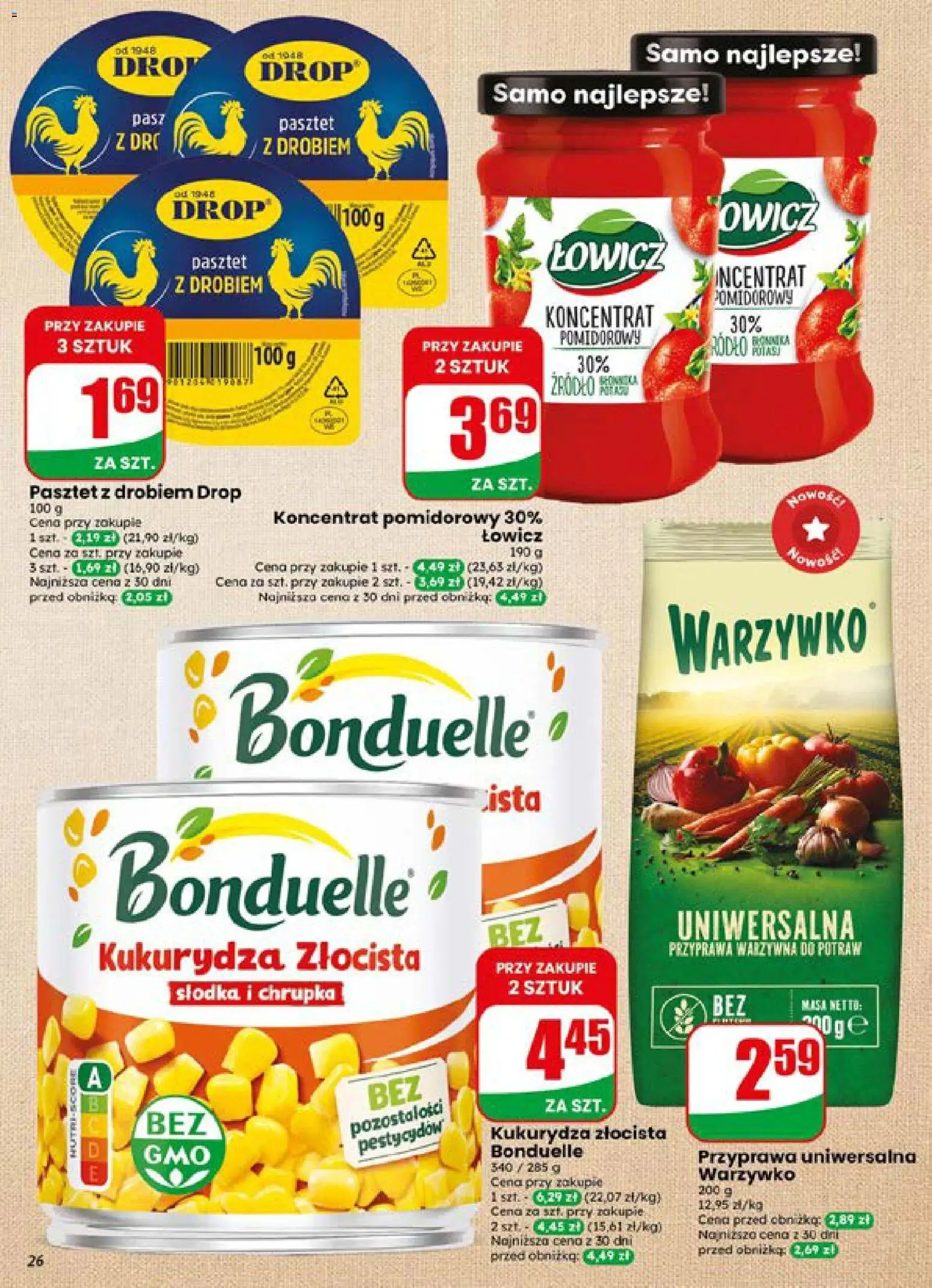 Dino gazetka od 15.07.2026 | Strona: 26 | Produkty: Koncentrat pomidorowy, Pasztet, Kukurydza, Przyprawa uniwersalna