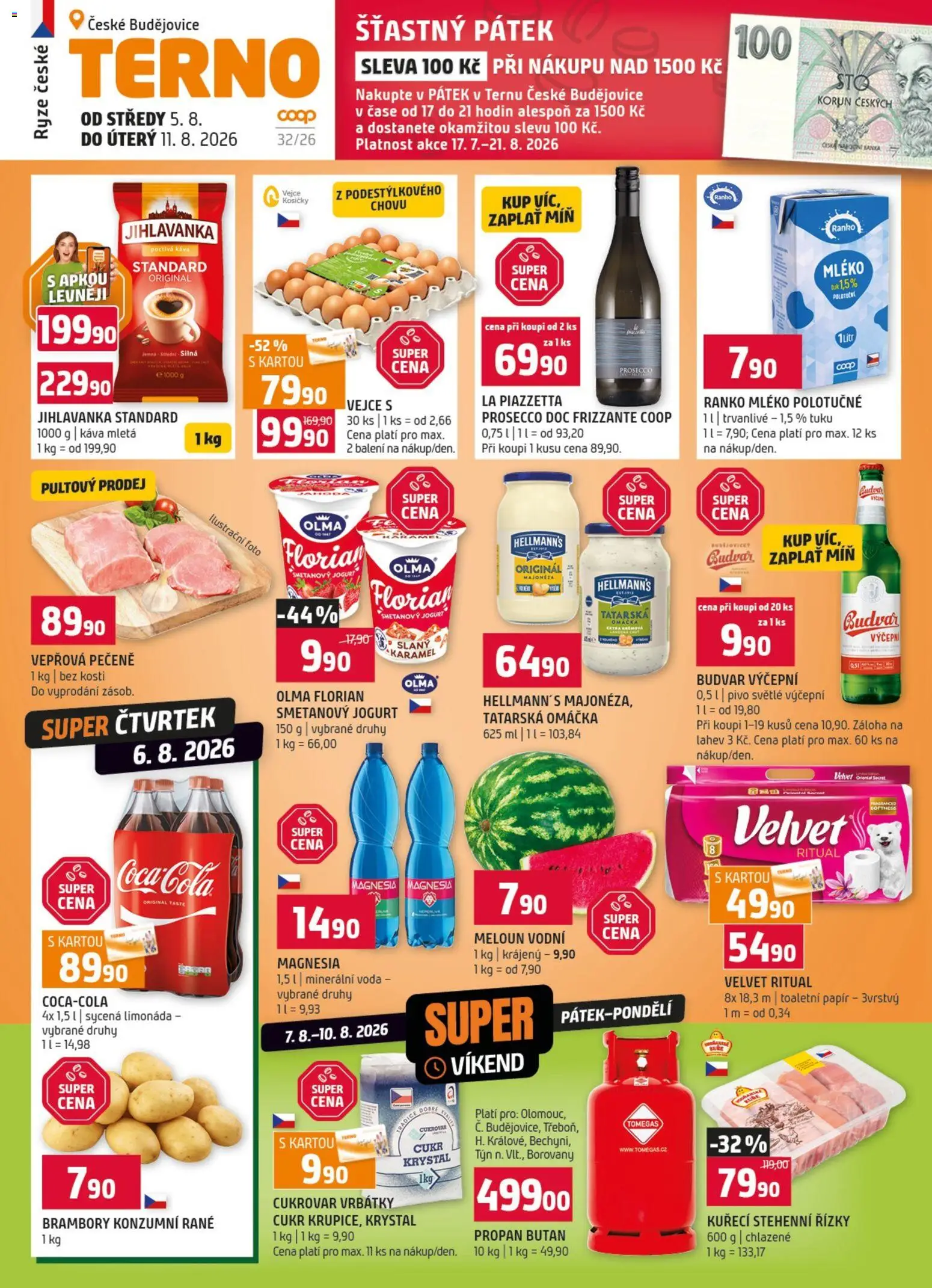 Terno leták od 05.08.2026 | Strana: 1 | Produkty: Káva, Jihlavanka, Hellmann's, Prosecco DOC