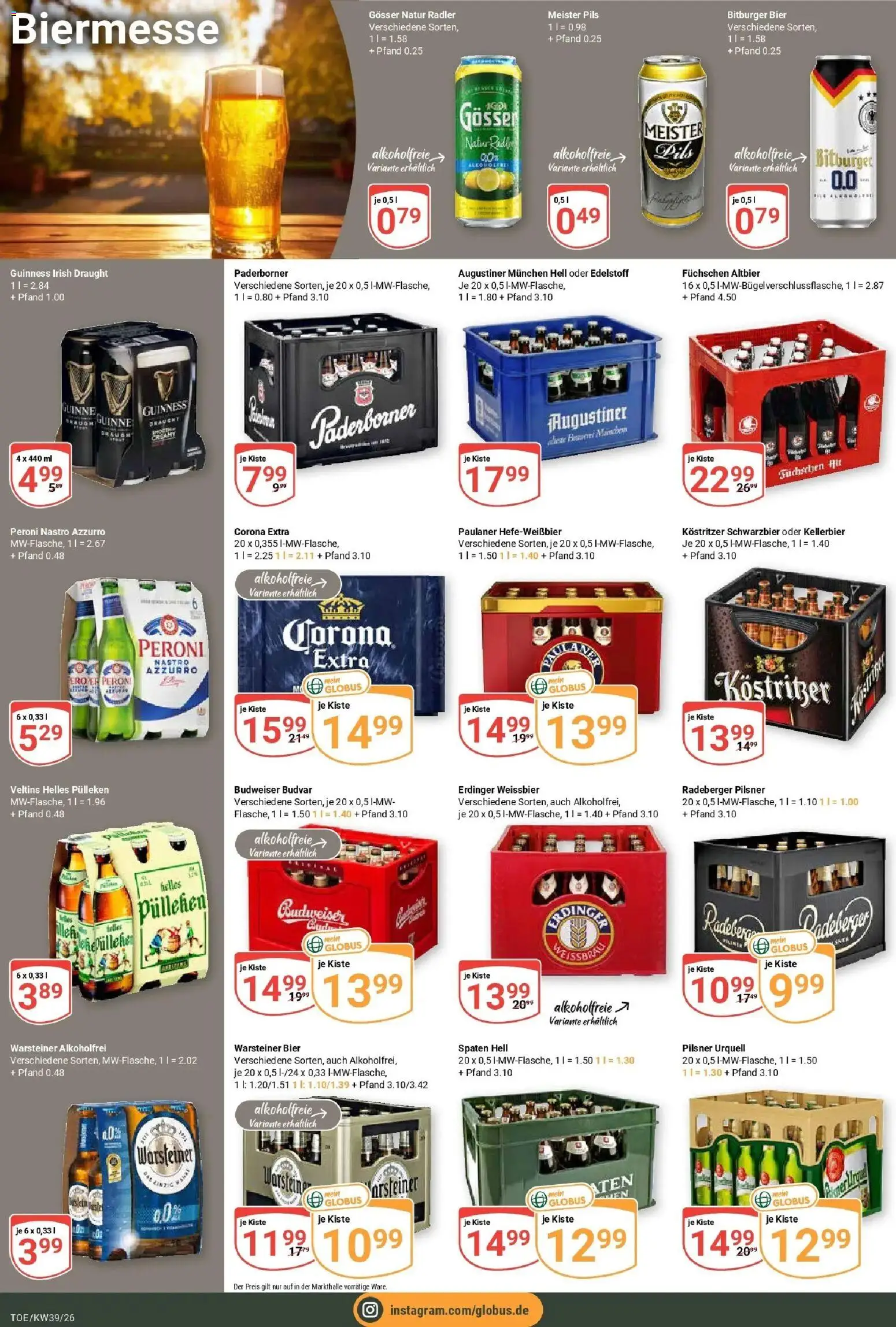 Globus Prospekt Tönisvorst (ab 21.09.2026) » Angebote online | Seite: 21 | Produkte: Weißbier, Pilsner urquell, Budweiser, Paulaner