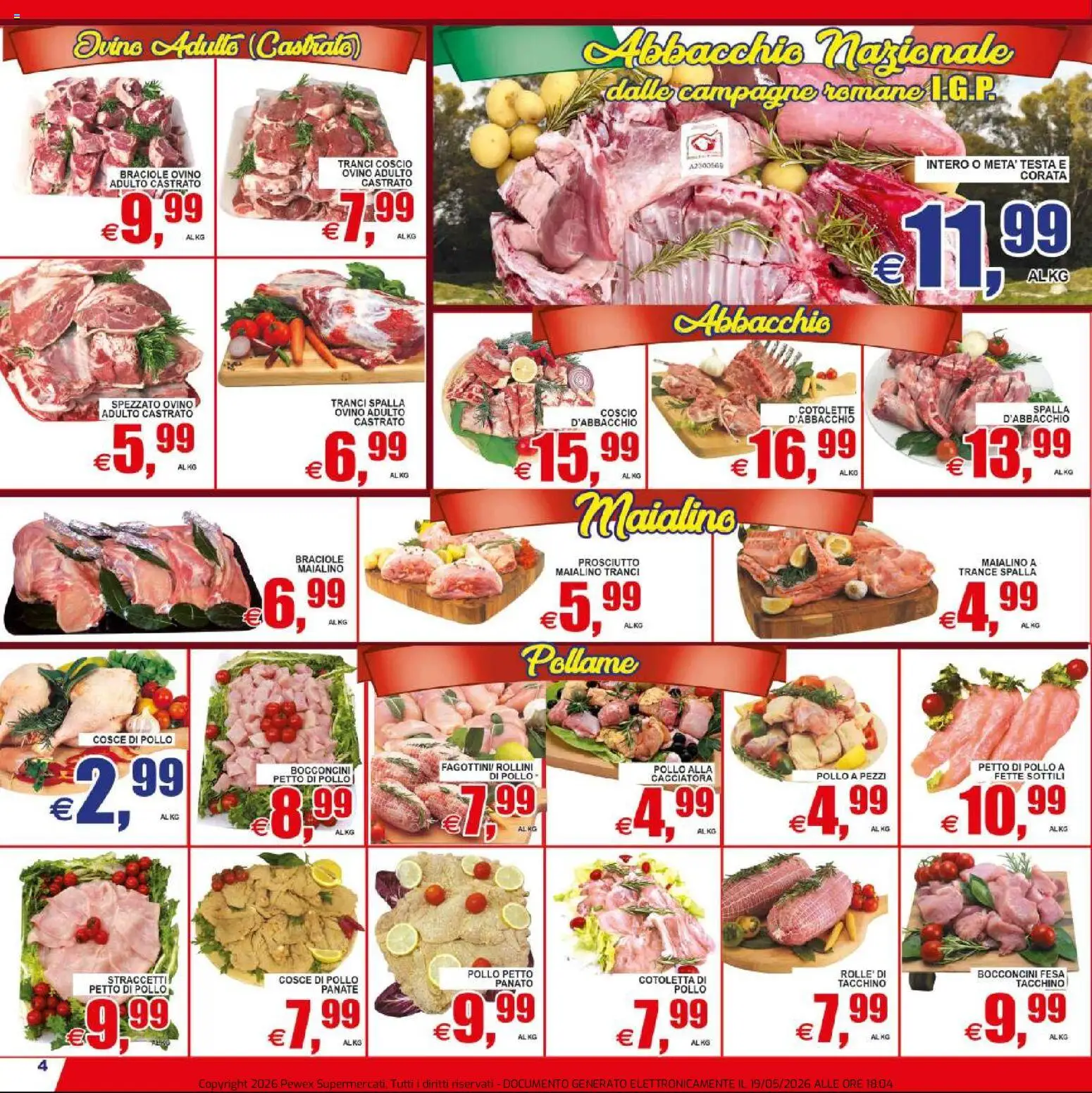 Volantino Pewex del 20.05.2026 | Pagina: 4 | Prodotti: Pollo, Tacchino, Ovino, Cosce di pollo