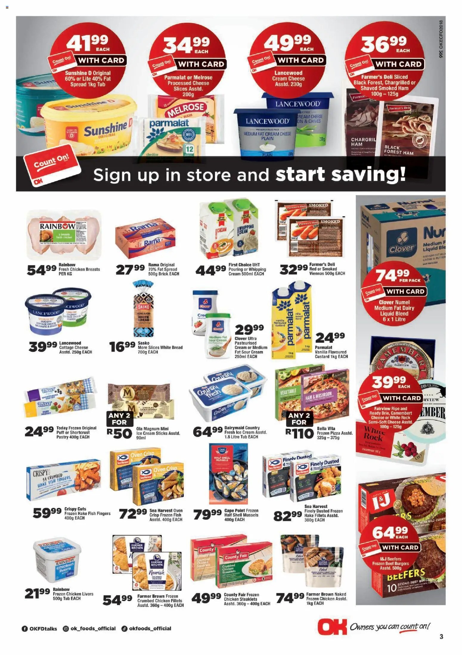 New OK Foods catalogue – valid from 15/07/2026 | Page: 3 | Products: Milk, Ham, Pizza, Beef