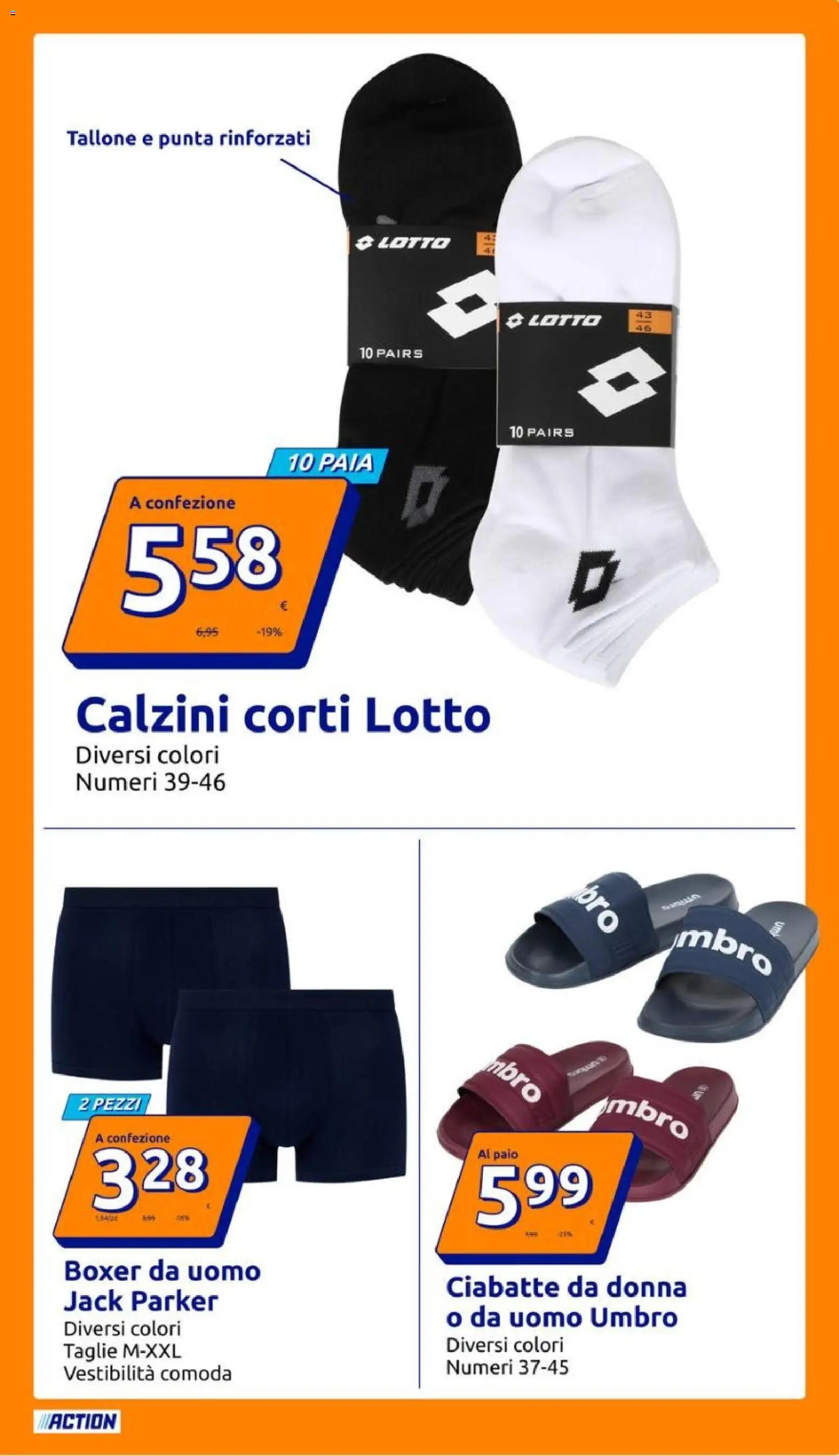 Volantino Action del 15/07/2026 | Pagina: 5 | Prodotti: Calzini, Boxer, Ciabatte, Boxer da uomo