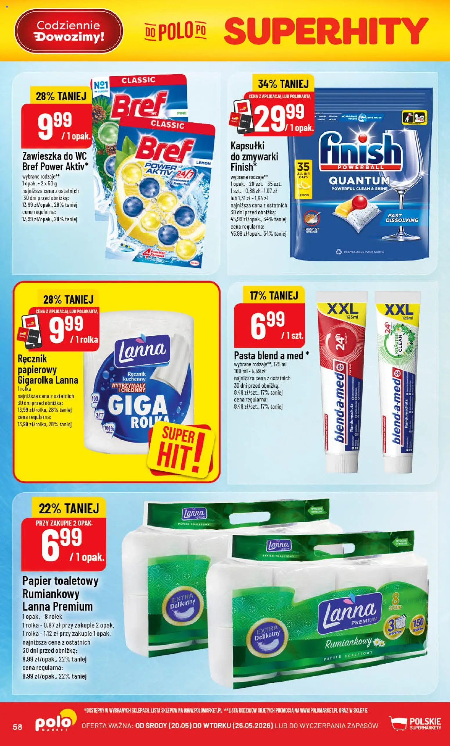POLOmarket gazetka od 20.05.2026 | Strona: 58 | Produkty: Papier toaletowy, Finish