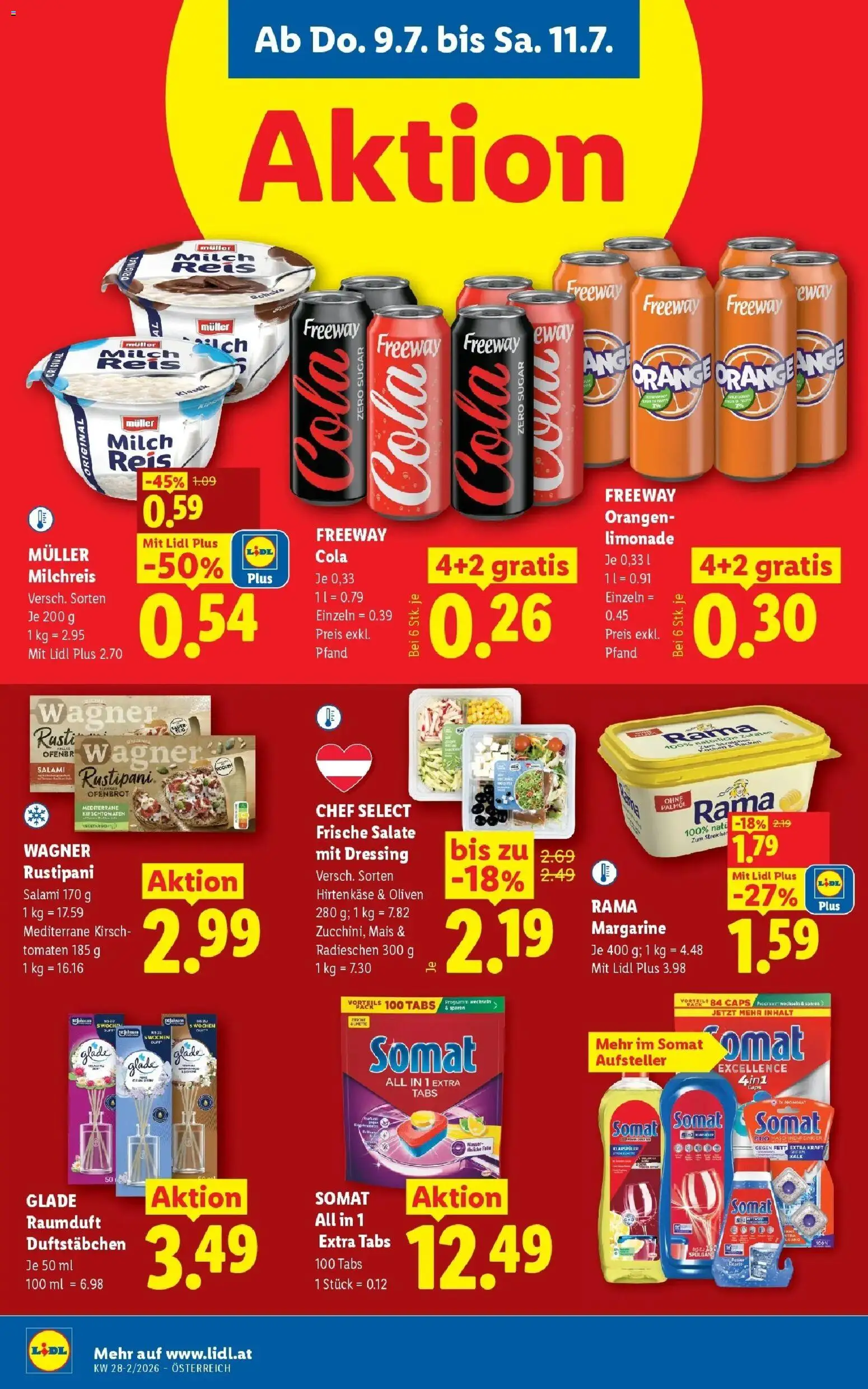 Lidl Flugblatt - Wien, Langenzersdorf, Zwettl gültig ab 09.07.2026 | Seite: 10 | Produkte: Klarspüler, Milch, Salami, Reis