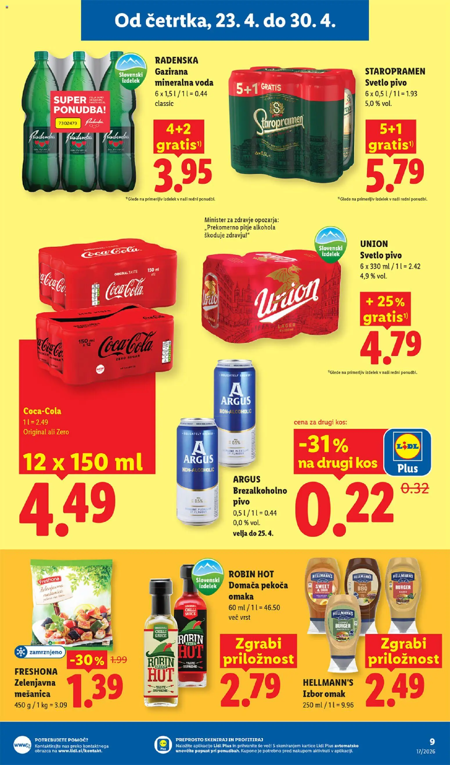 Novi Lidl katalog ponudbe – veljaven od 23.04.2026 | Stran: 11 | Izdelki: Kos, Pivo, Voda, Omaka