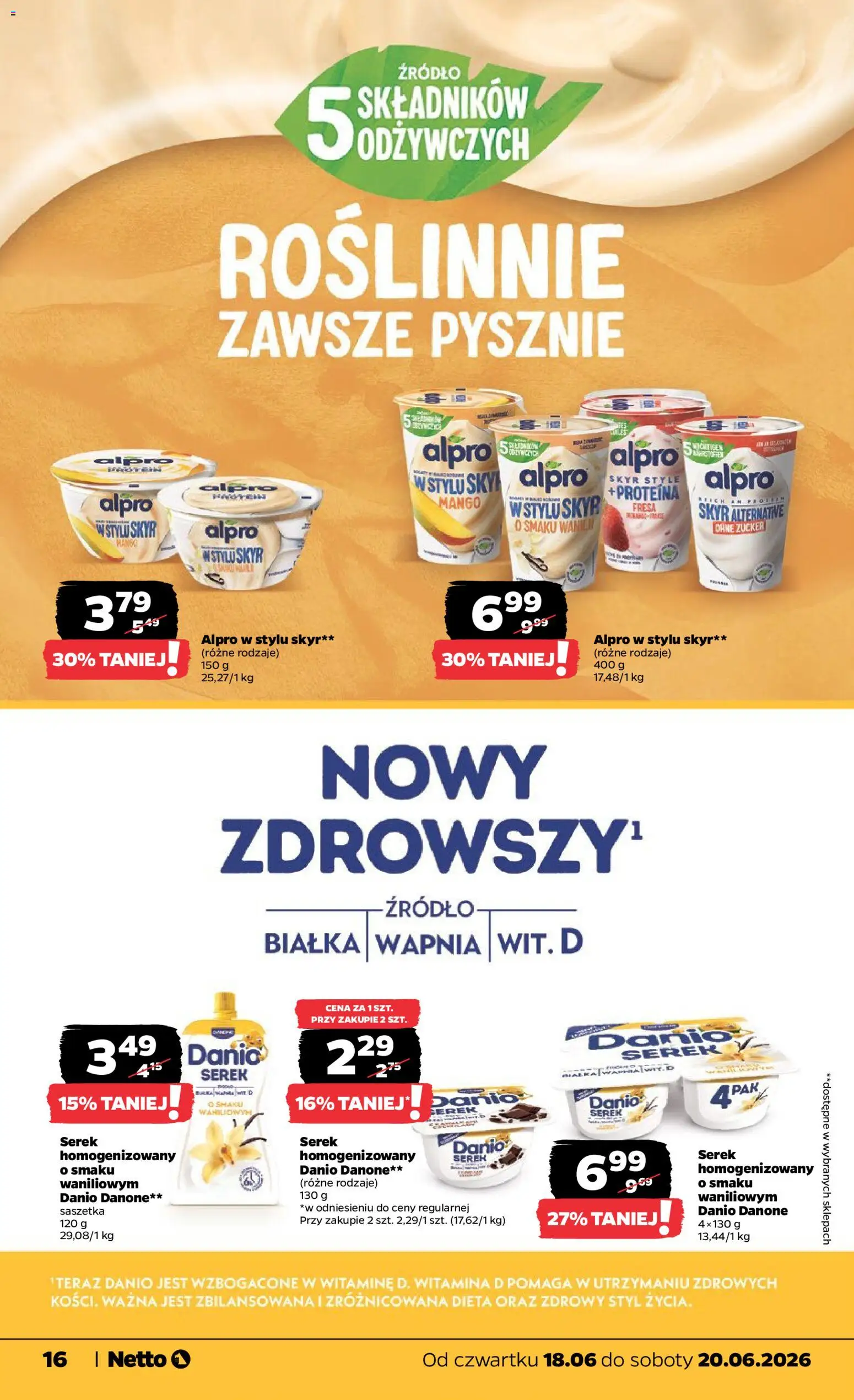 Netto gazetka od czwartku spożywcza od 18.06.2026 | Strona: 16 | Produkty: Mango, Alpro, Serek, Skyr