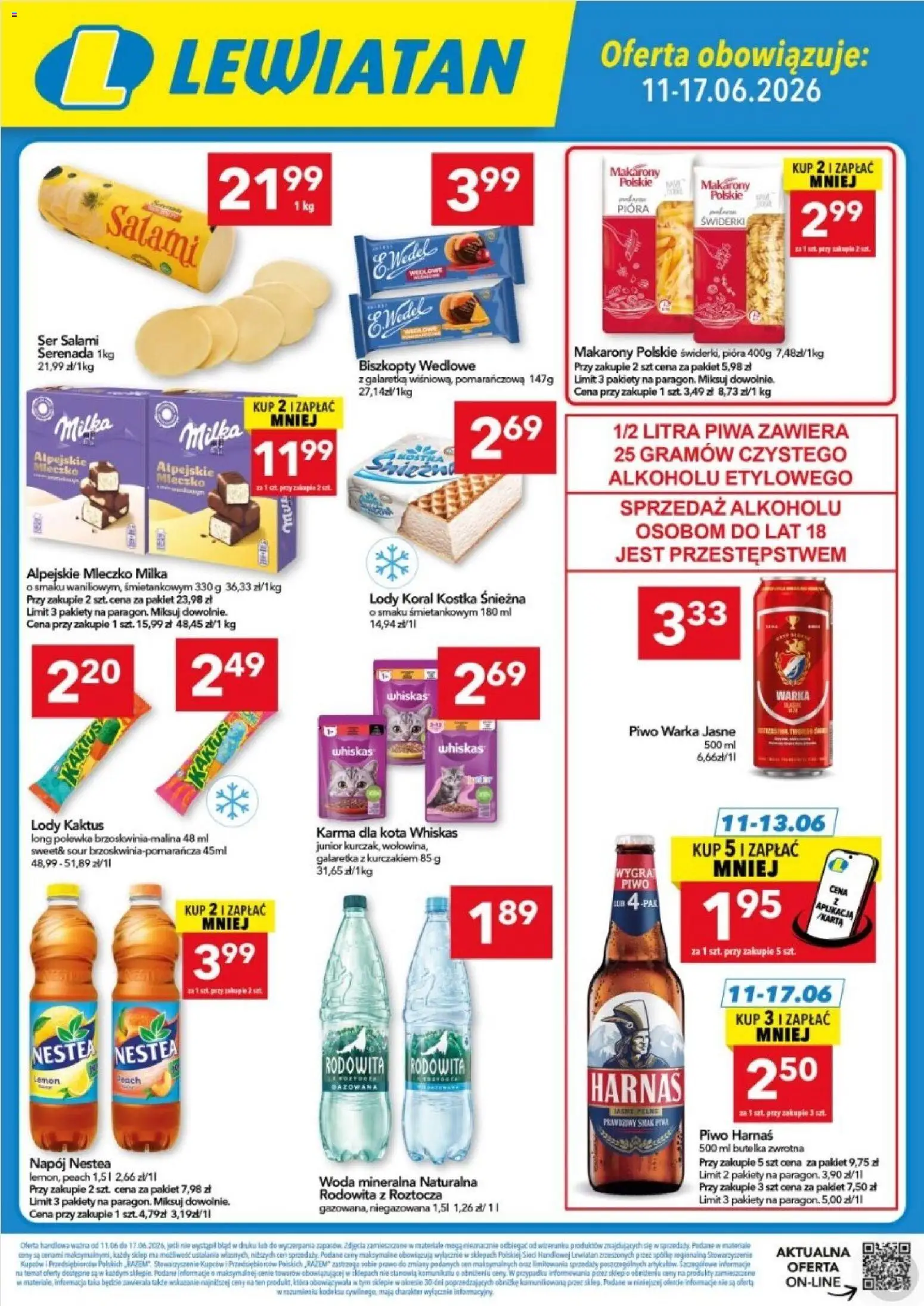 Lewiatan gazetka - Lublin od 11.06.2026 | Strona: 1 | Produkty: Penne, Lody koral, Piwo, Lody Kaktus