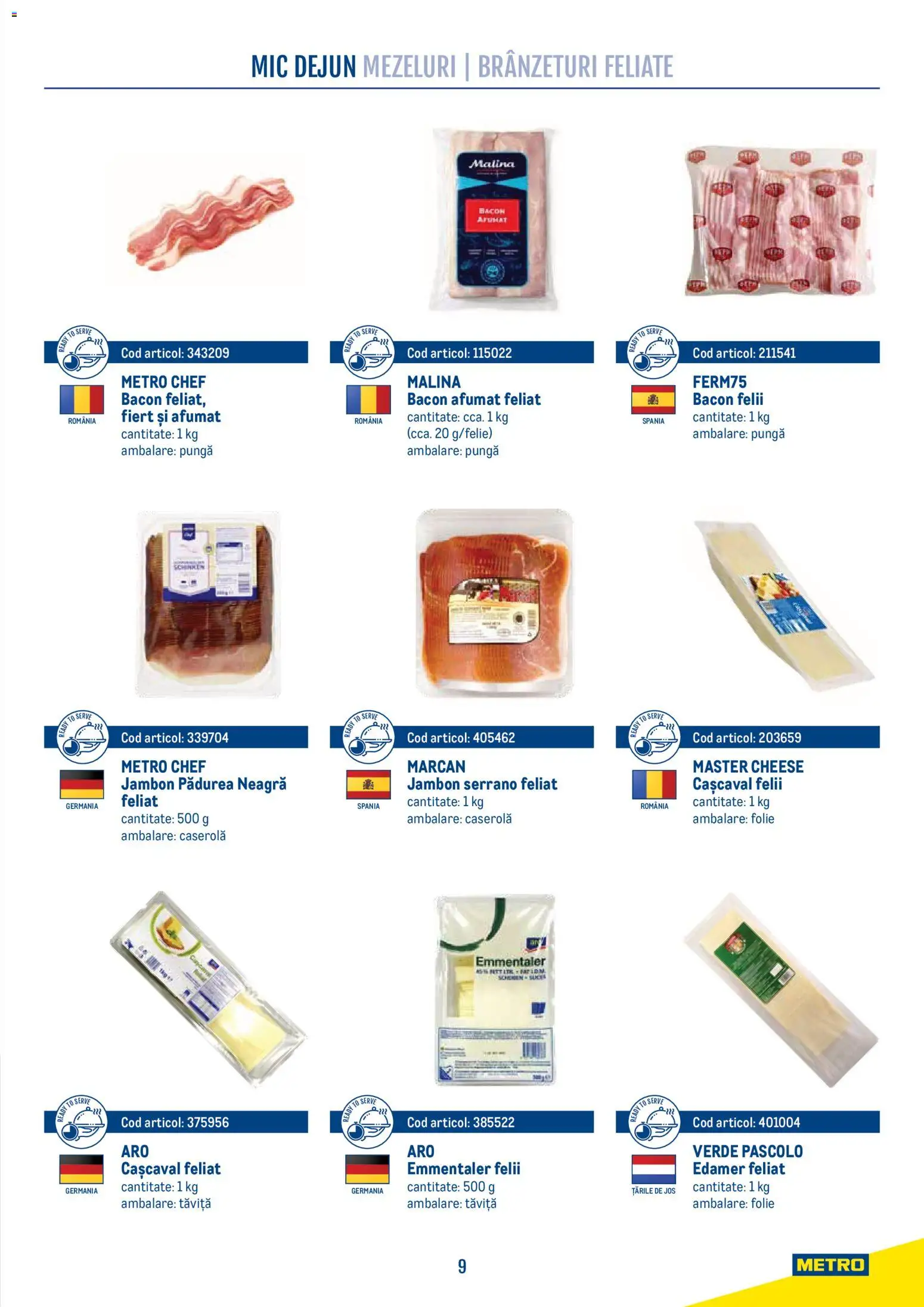 Noul catalog Metro – valabil de la 21.04.2026 | Pagină: 9 | Produse: Pungă, Cașcaval, Bacon