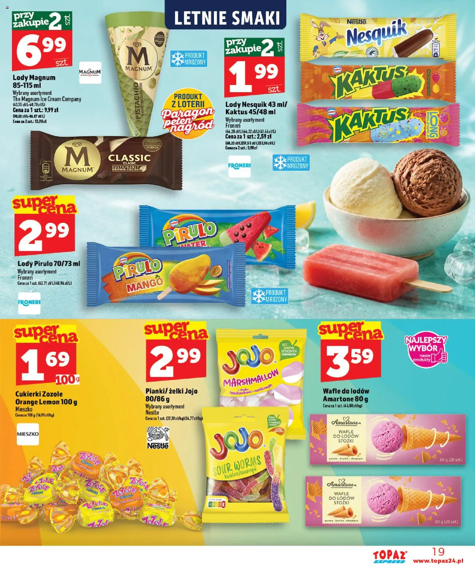 Topaz gazetka - Express od 20.08.2026 | Strona: 19 | Produkty: Magnum, Wafle do lodów, Lody Magnum, Cukierki