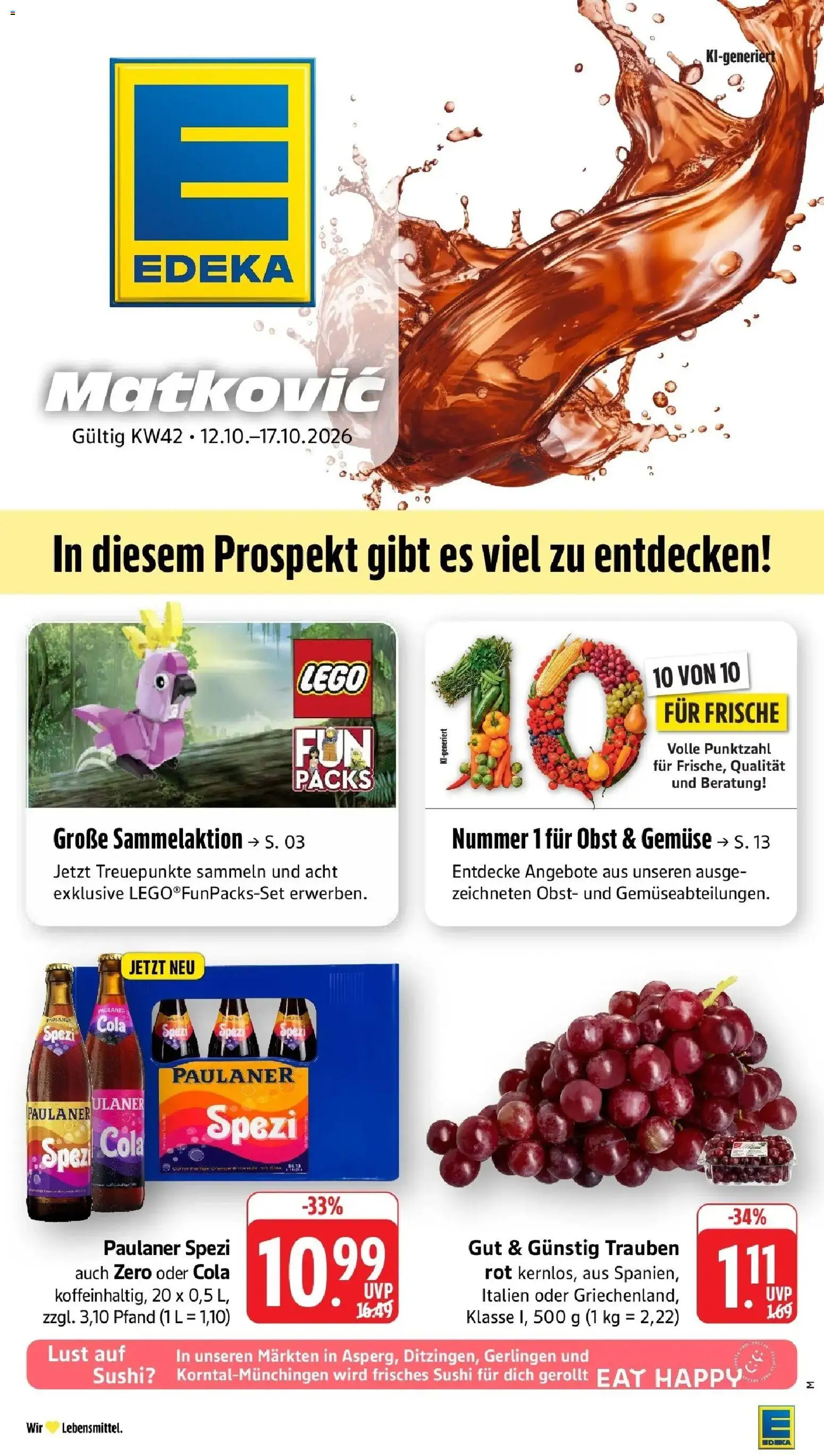 Edeka Prospekt Möglingen (ab 12.10.2026) » Angebote Online | Seite: 1 | Produkte: Cola, Trauben, Paulaner spezi, Obst