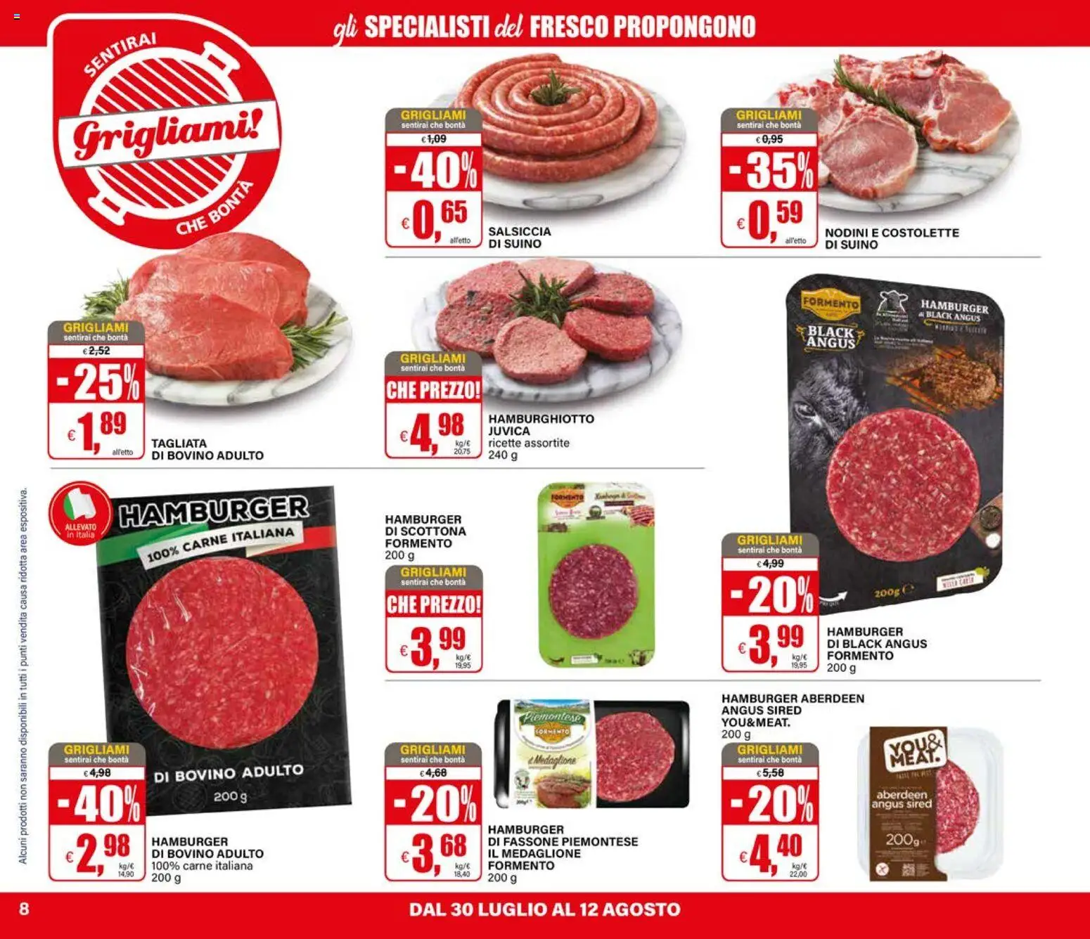 Volantino Il Gigante del 30/07/2026 | Pagina: 8 | Prodotti: Bovino, Suino, Salsiccia, Hamburger