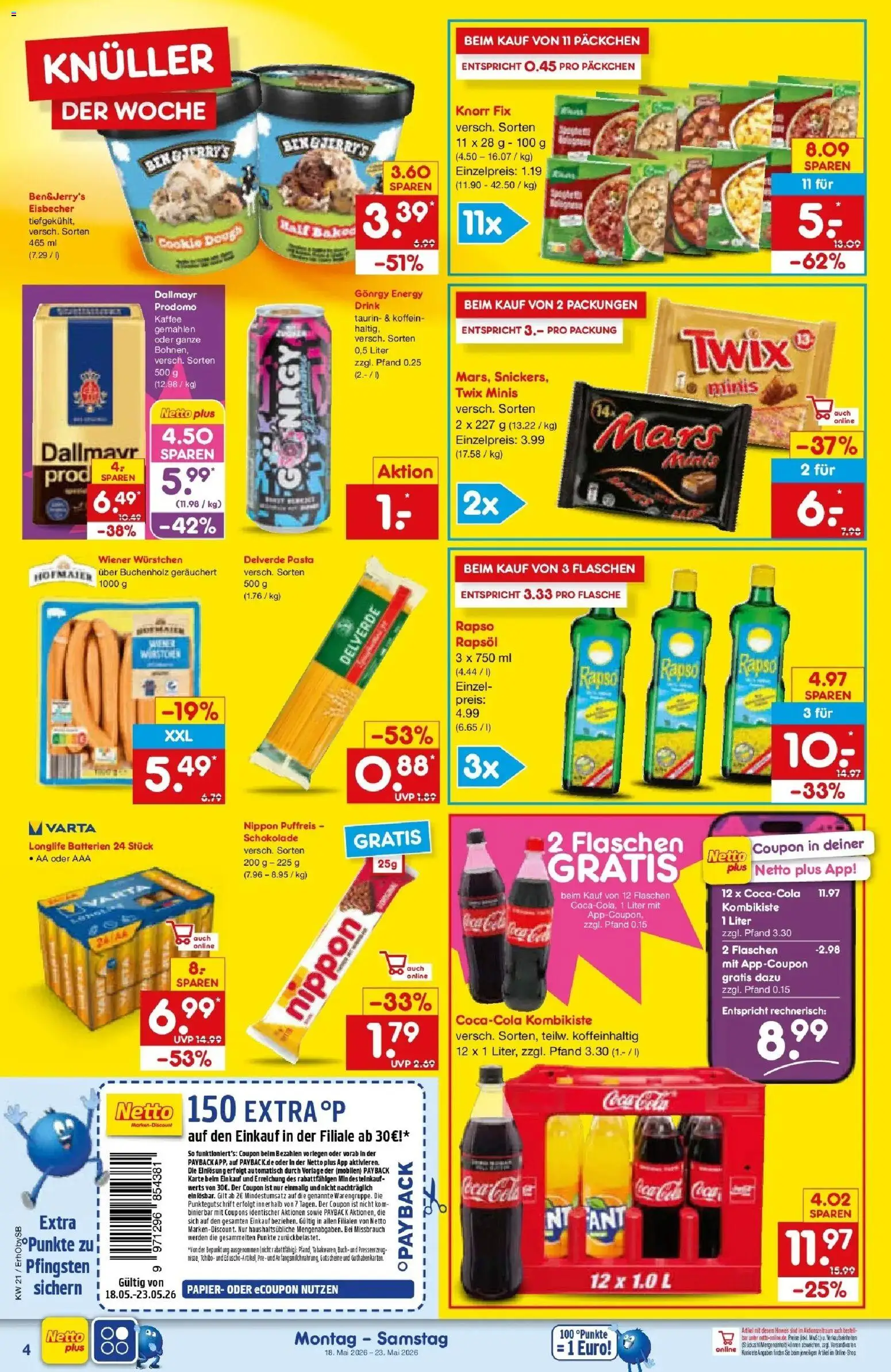 Netto Marken-Discount Prospekt Mauern	 – gültig ab 17.05.2026 | Seite: 4 | Produkte: Knorr fix, Coca cola, Mars, Dallmayr