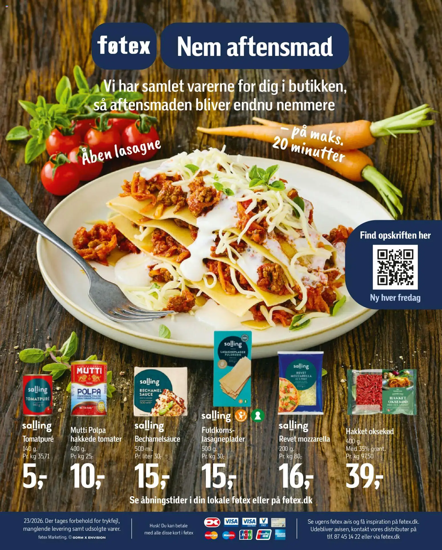 Føtex tilbudsavis – gyldig fra 29.05.2026 | Side: 23 | Produkter: Lasagneplader, Hakkede tomater, Tomatpuré, Mozzarella