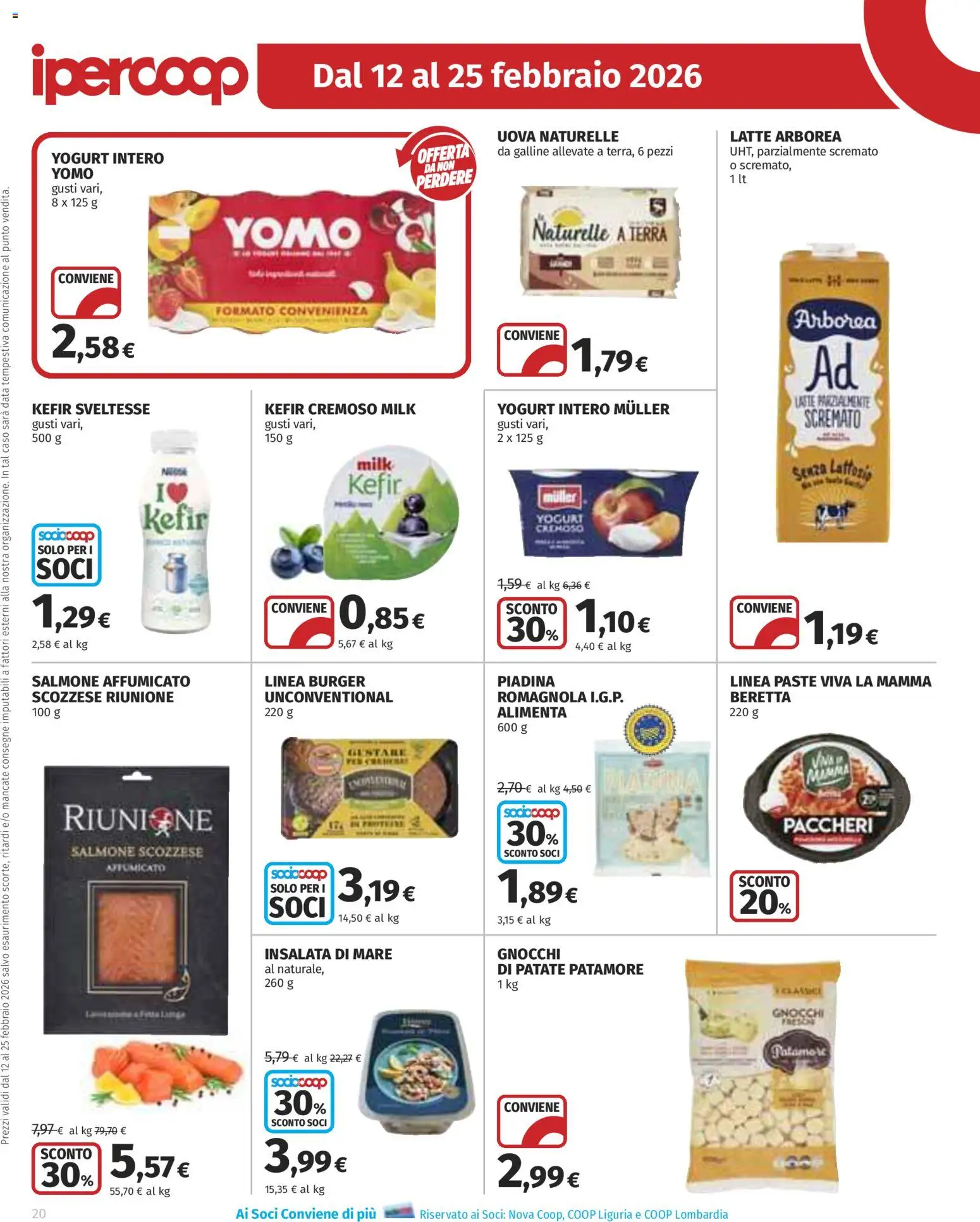 Volantino Ipercoop del 12.02.2026 | Pagina: 20 | Prodotti: Yogurt, Uova, Latte, Gnocchi