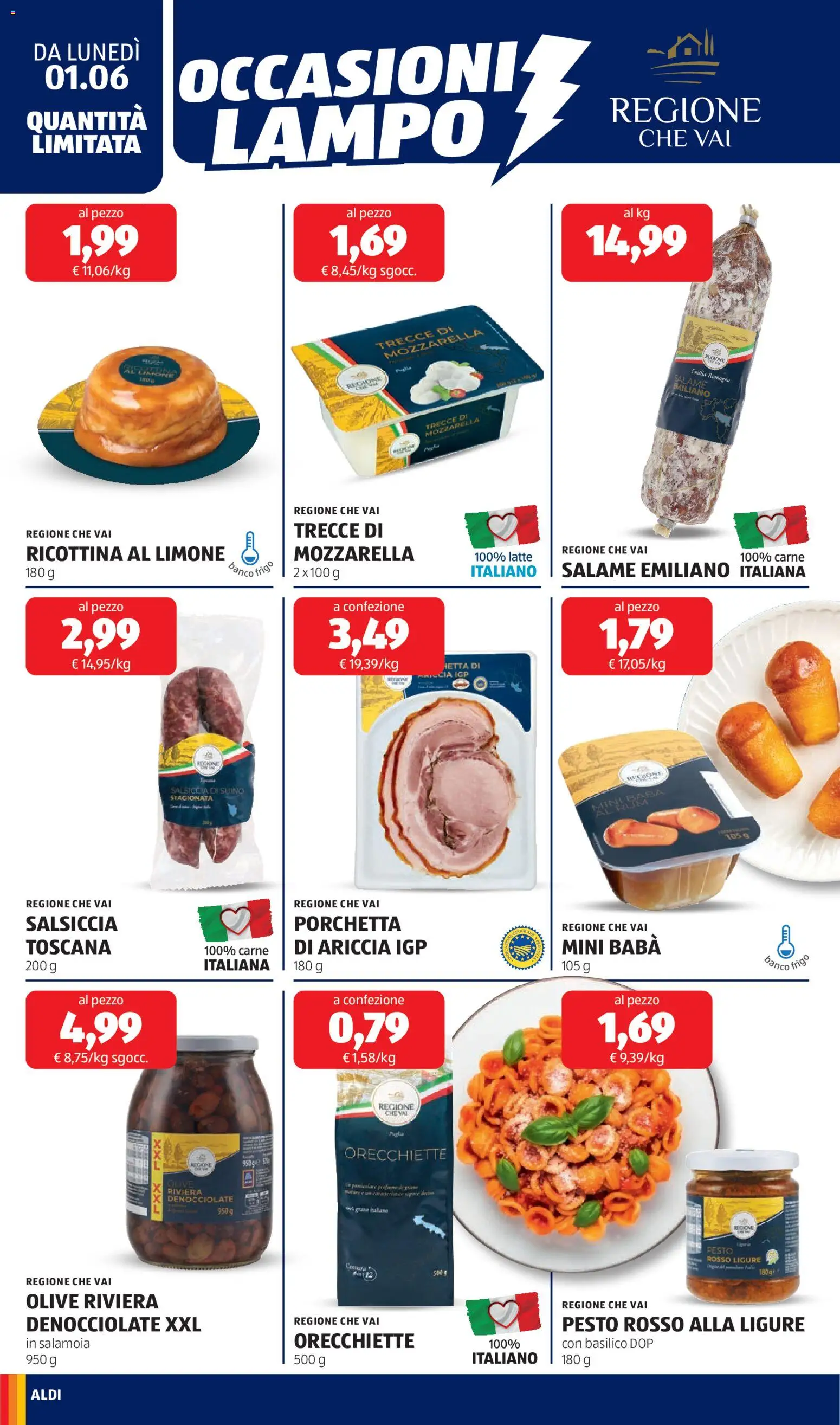 Volantino Aldi del 01.06.2026 | Pagina: 14 | Prodotti: Porchetta, Latte, Limone, Orecchiette