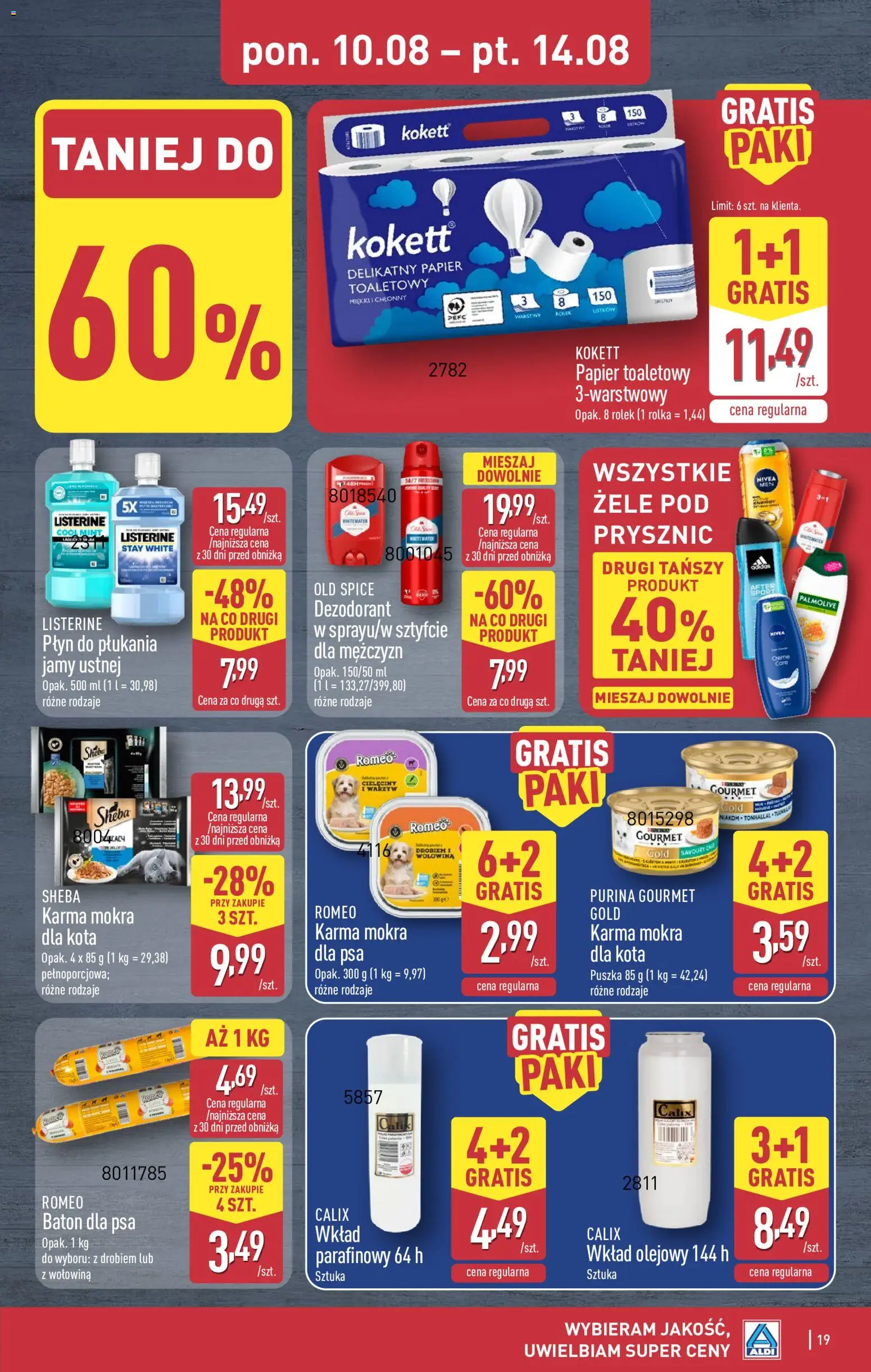 Aldi gazetka od 10.08.2026 | Strona: 19 | Produkty: Płyn do płukania, Listerine, Karma mokra, Wołowina