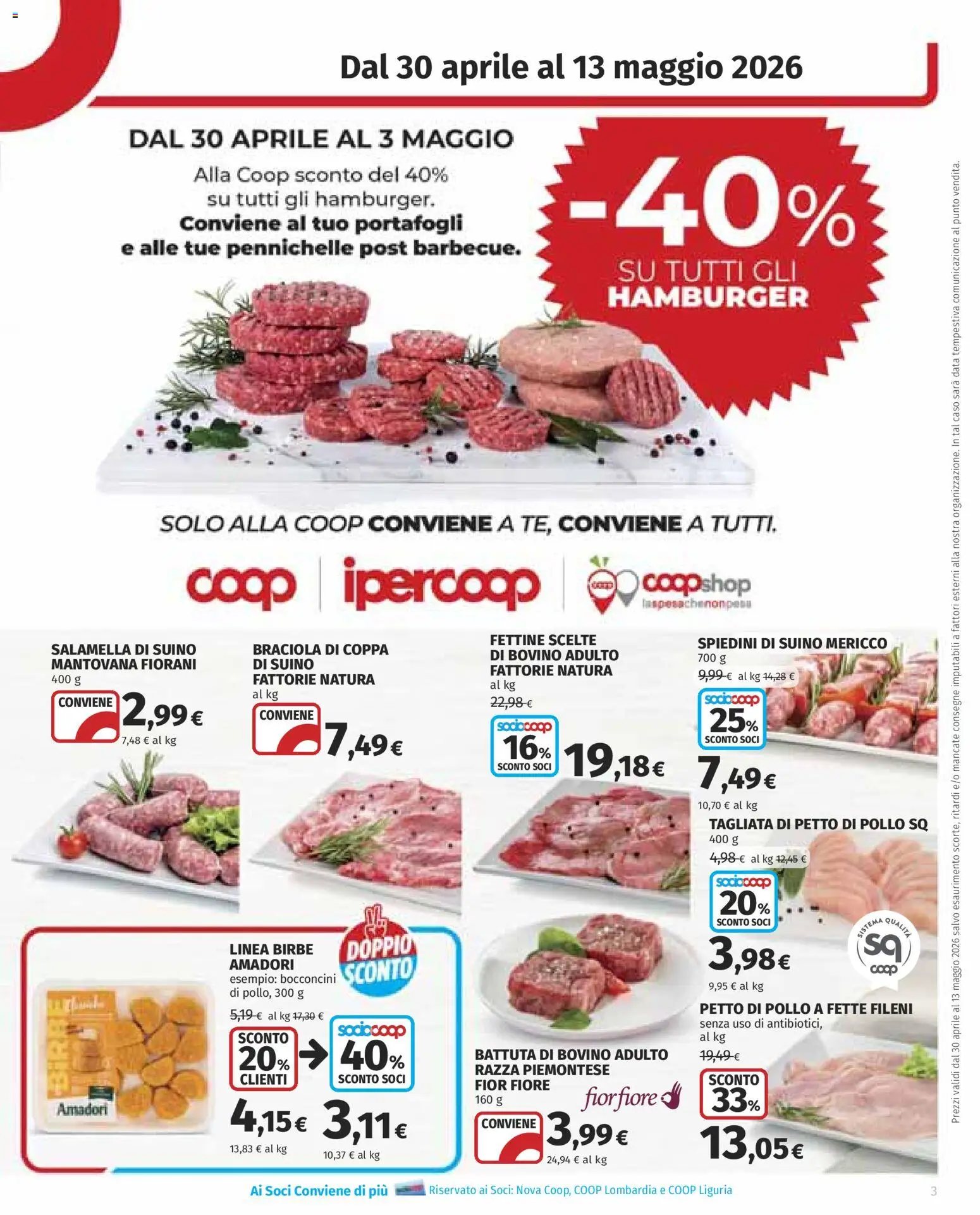 Volantino COOP del 30.04.2026 | Pagina: 3 | Prodotti: Bovino, Petto di Pollo, Data, Spiedini