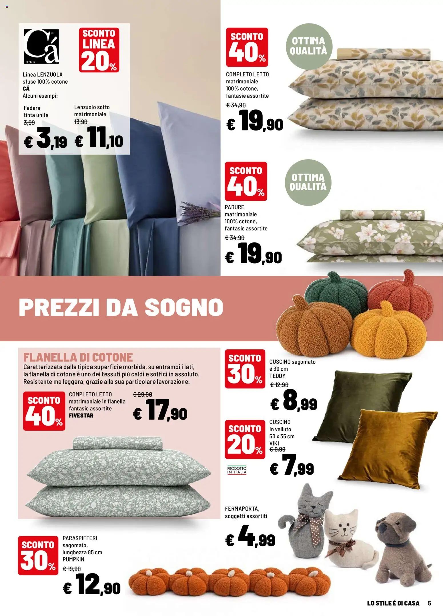 Volantino Iper del 12/10/2026 | Pagina: 5 | Prodotti: Letto, Cuscino, Federa, Lenzuola