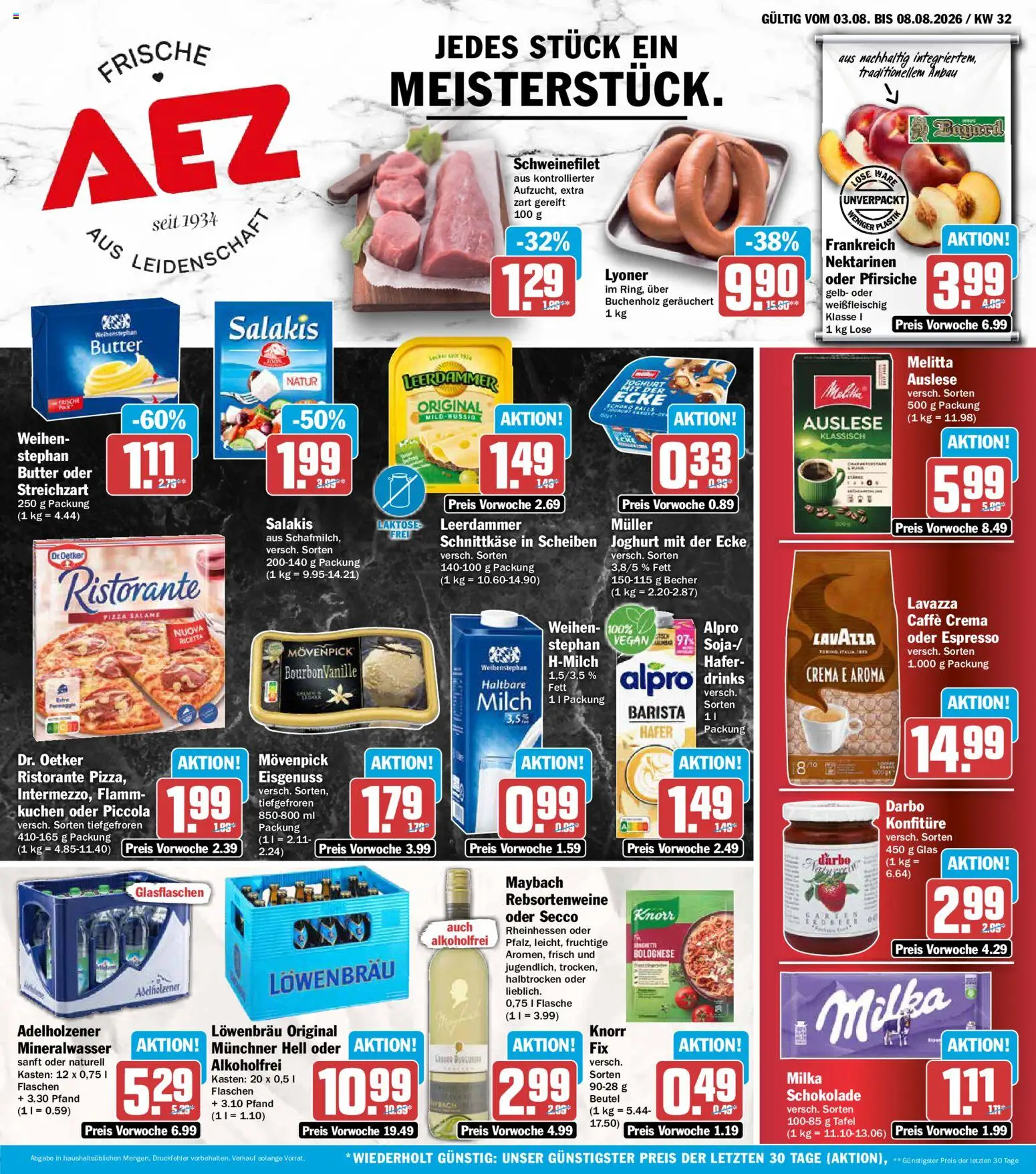 AEZ Prospekt – gültig ab 03.08.2026 | Seite: 1 | Produkte: Ristorante, Melitta, Adelholzener, Mineralwasser