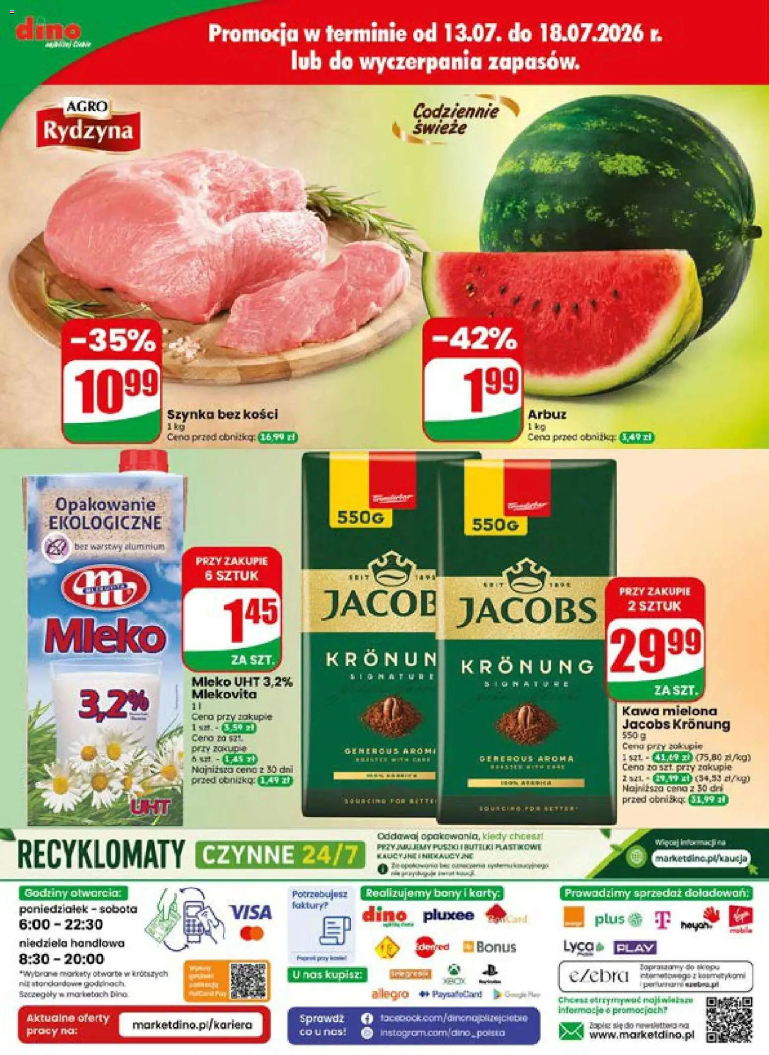 Dino gazetka od 15.07.2026 | Strona: 76 | Produkty: Arbuz, Szynka, Mleko, Kawa