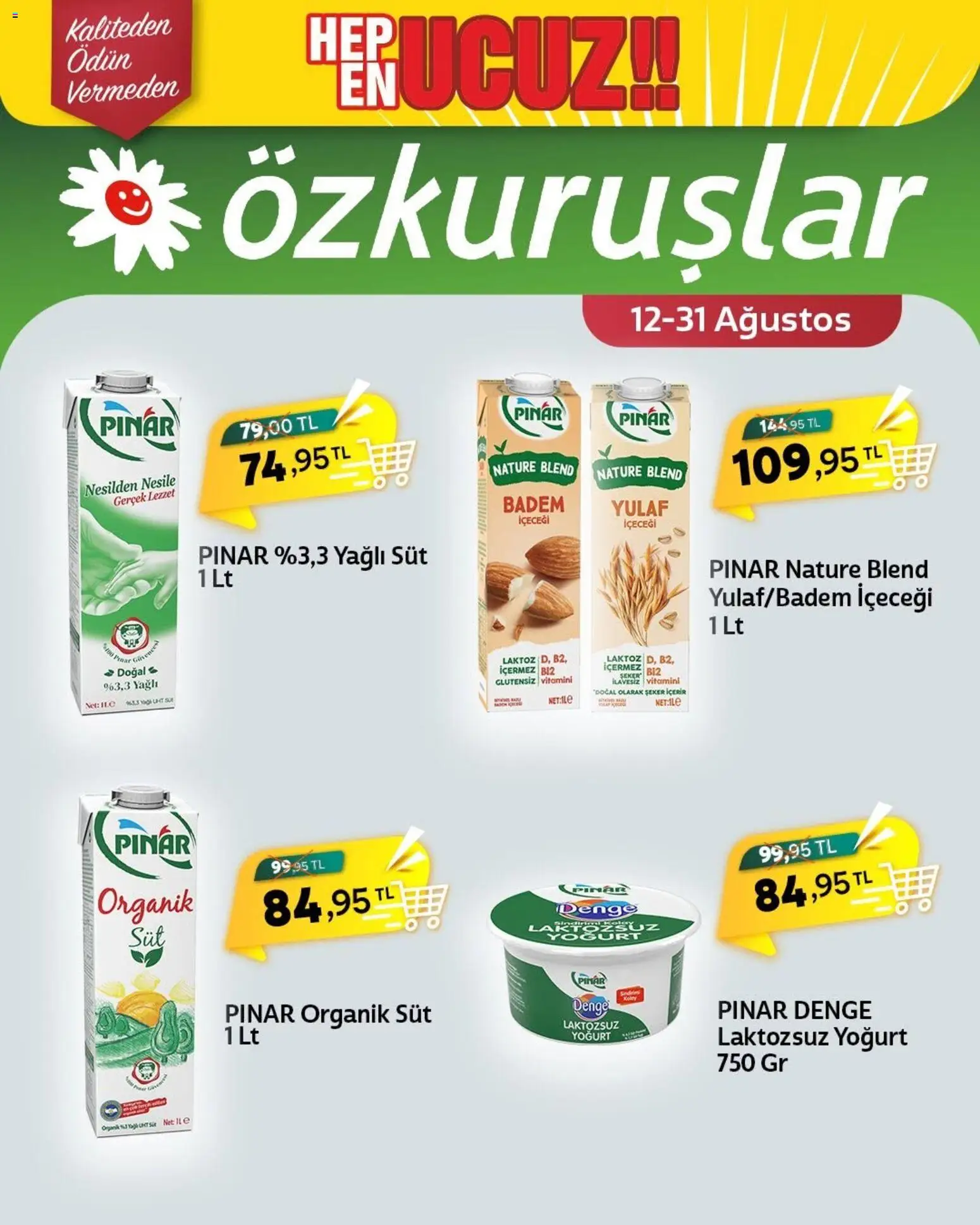 Özkuruşlar Katalog - 12 Ağustos 2026 tarihinden itibaren geçerlidir | Sayfa: 2 | Ürünler: Süt, Şeker, Badem, Yulaf