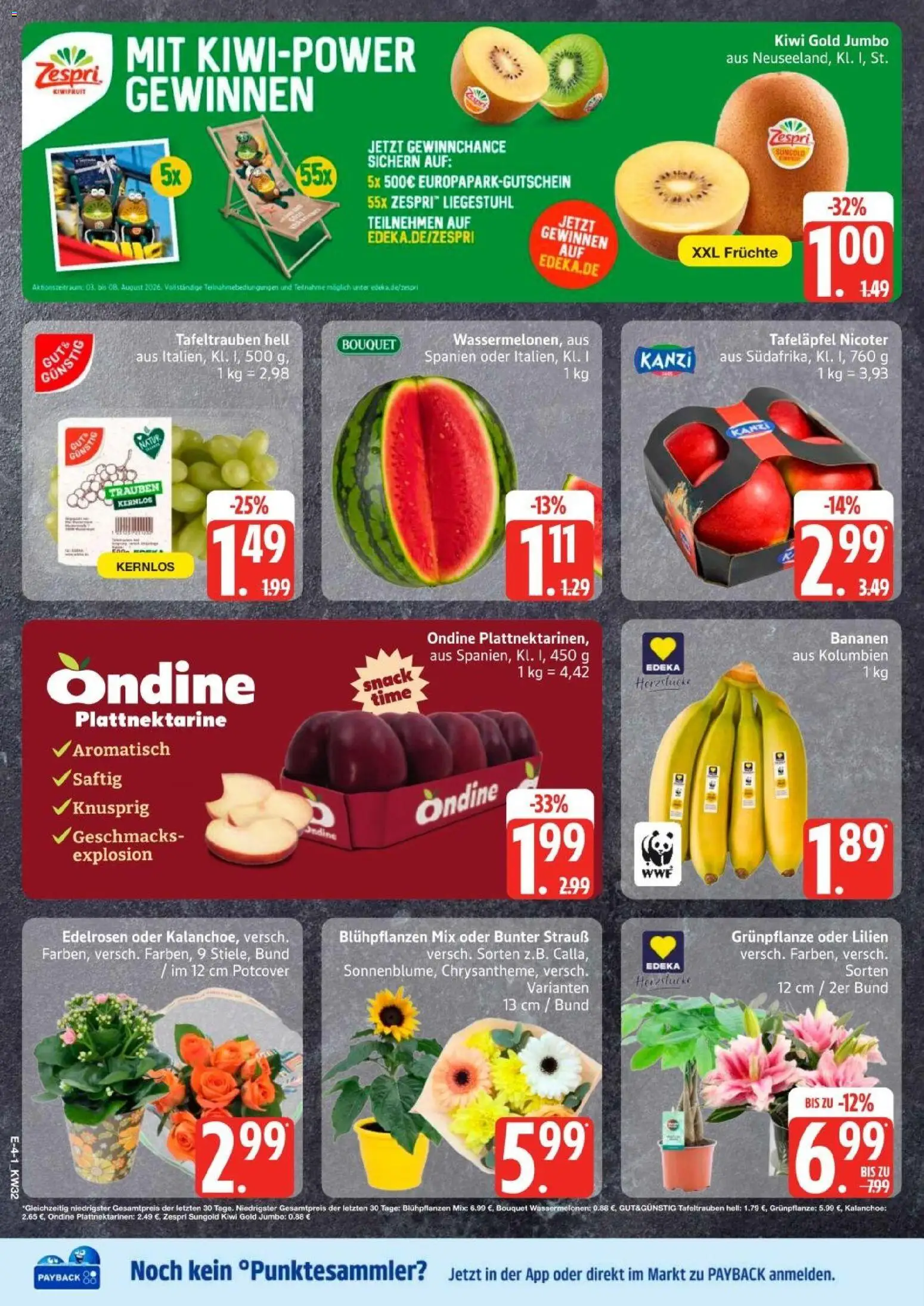 Edeka Prospekt Hamburg – gültig ab 03.08.2026 | Seite: 4 | Produkte: Liegestuhl, Trauben, Bananen, Kiwi