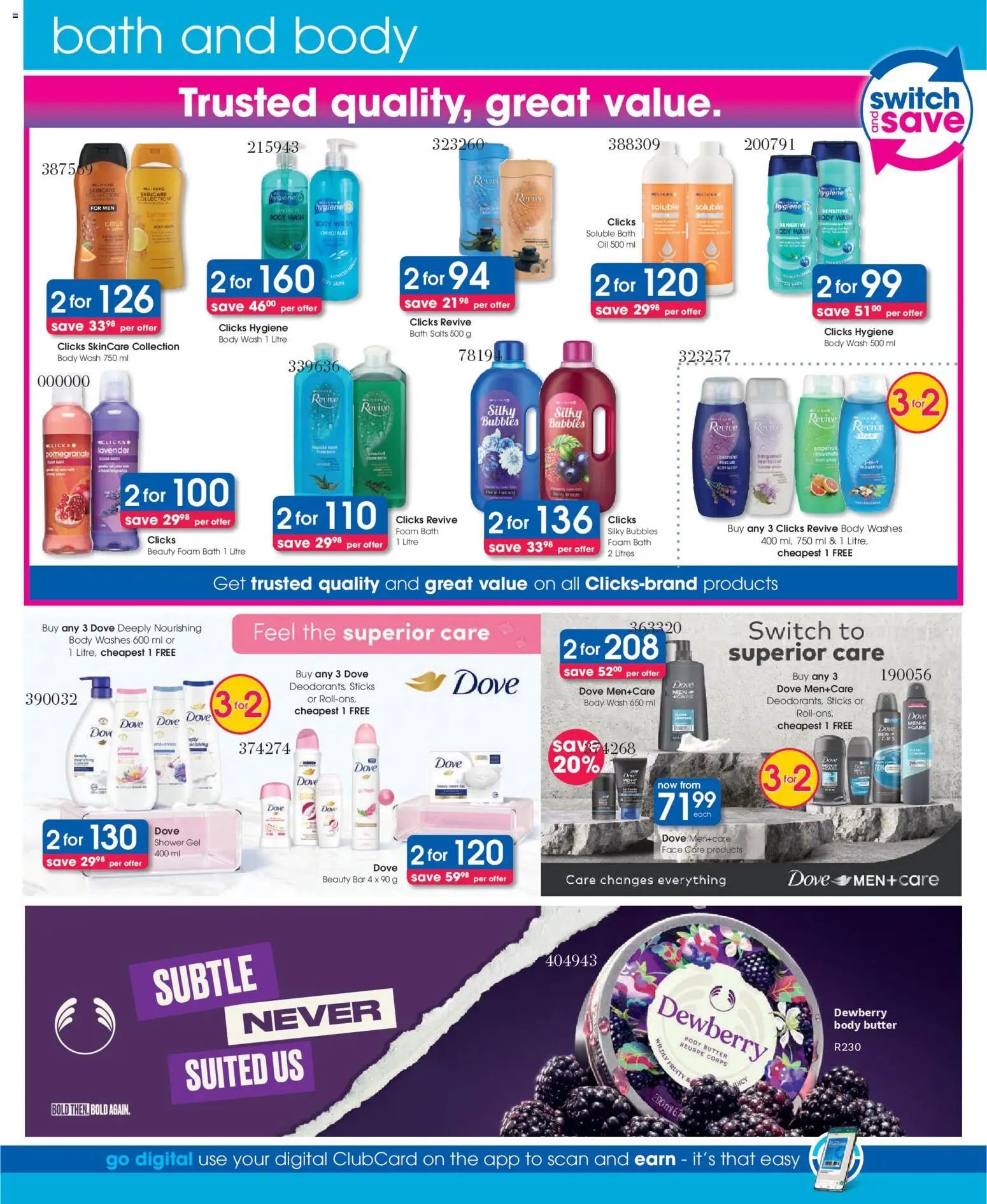 New Clicks catalogue – valid from 11.03.2026 | Page: 22 | Products: Bath salts, Shower, Shower gel, Body wash