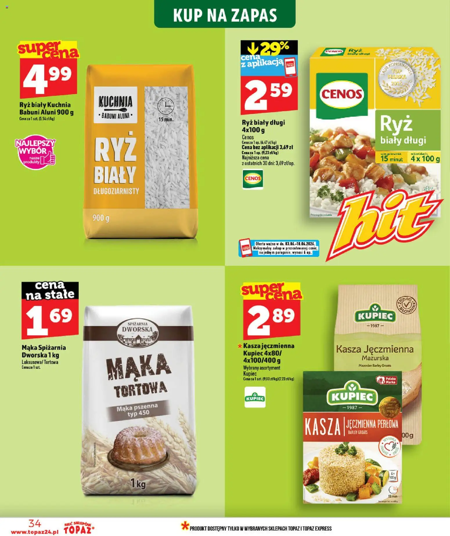 Topaz gazetka - Ceny małe na stałe od 03.06.2026 | Strona: 34 | Produkty: Kasza, Kasza jęczmienna, Ryż