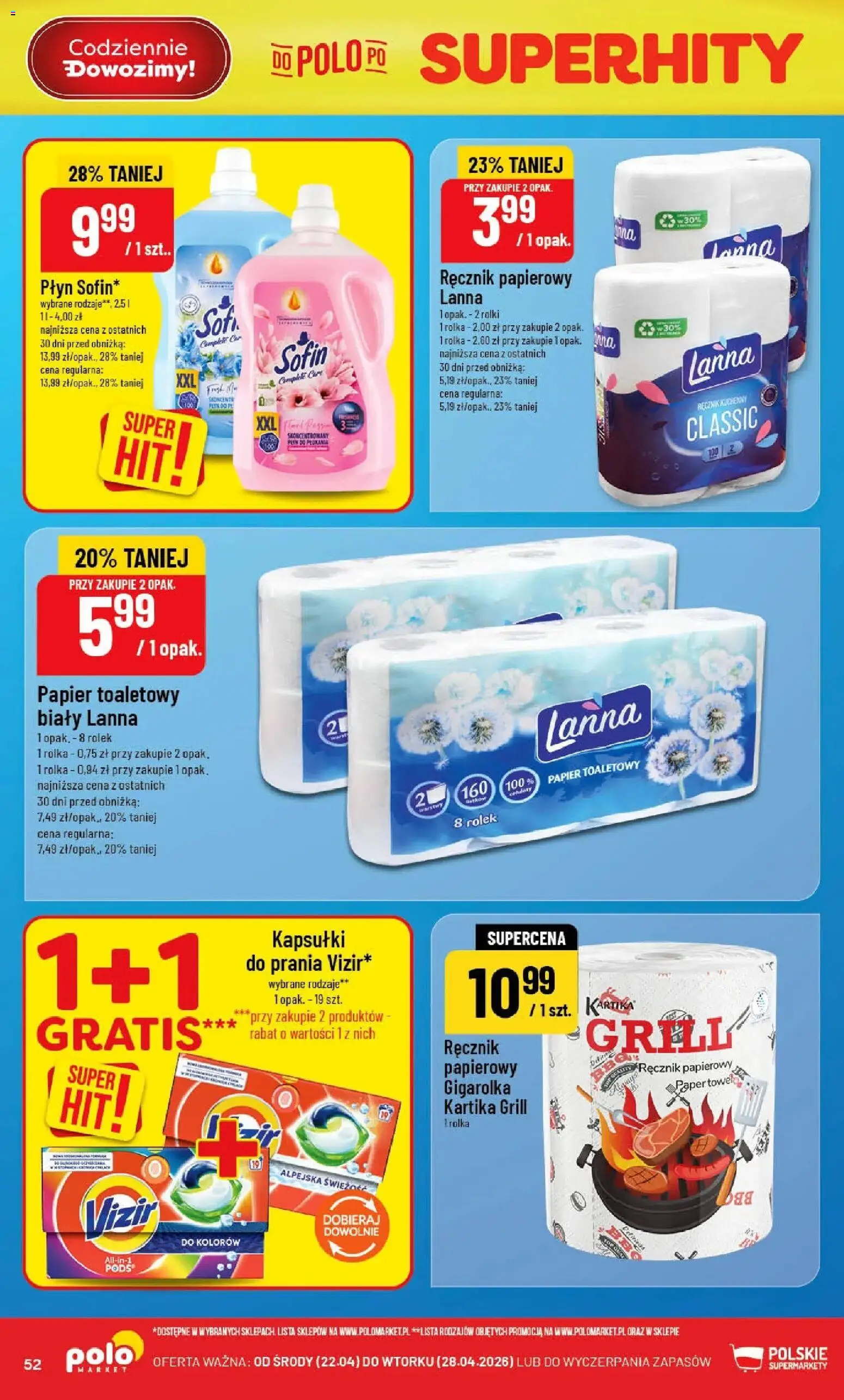 POLOmarket gazetka od 22.04.2026 | Strona: 52 | Produkty: Papier toaletowy, Rolki, Grill, Ręcznik papierowy