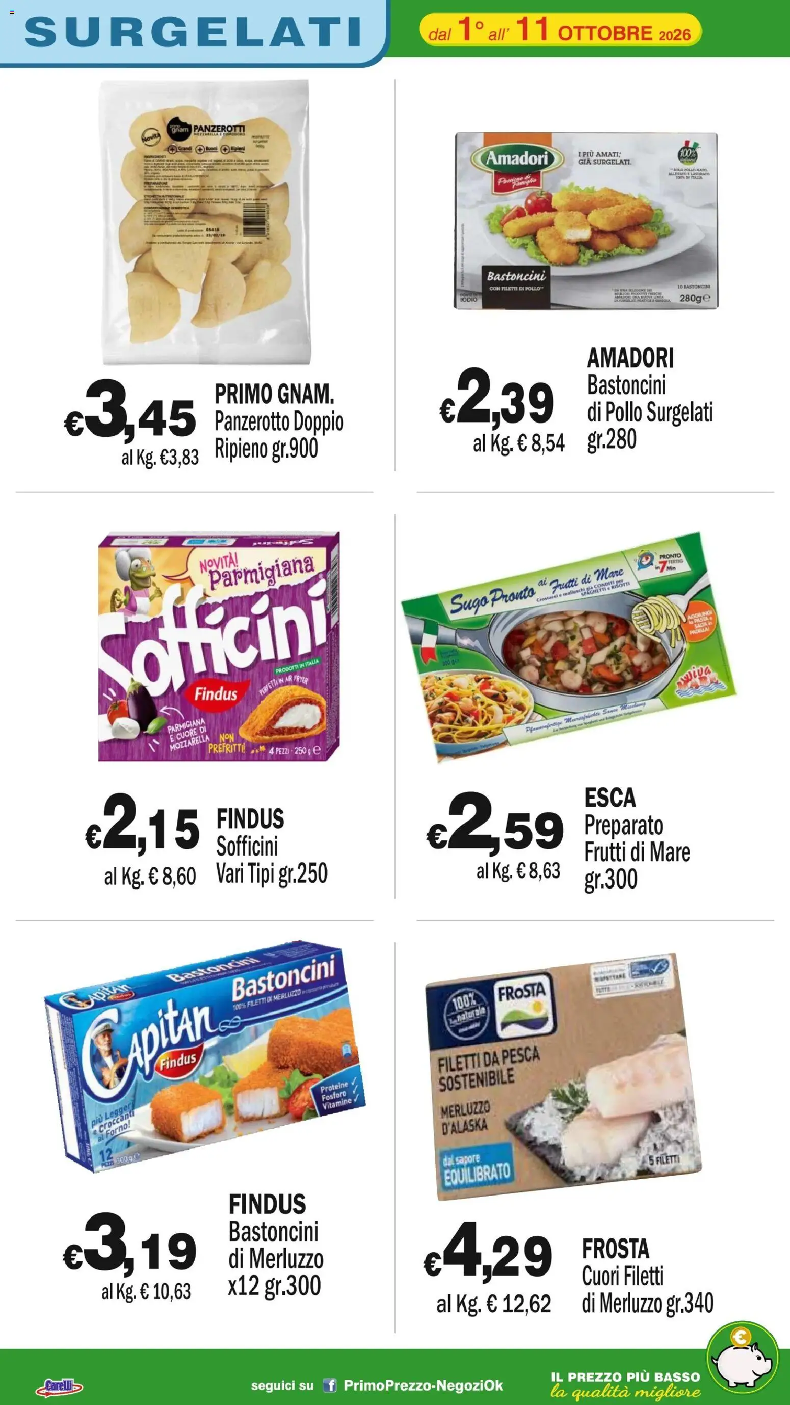 Volantino Primo Prezzo del 01/10/2026 | Pagina: 34 | Prodotti: Pollo, Frutti di mare, Panzerotti, Sugo
