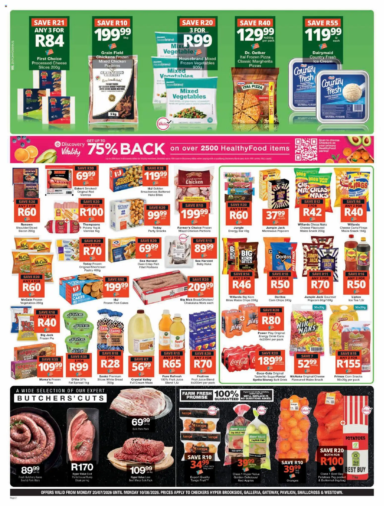 New Checkers catalogue – valid from 20/07/2026 | Page: 2 | Products: Frozen vegetables, Chips, Cream, Pepper