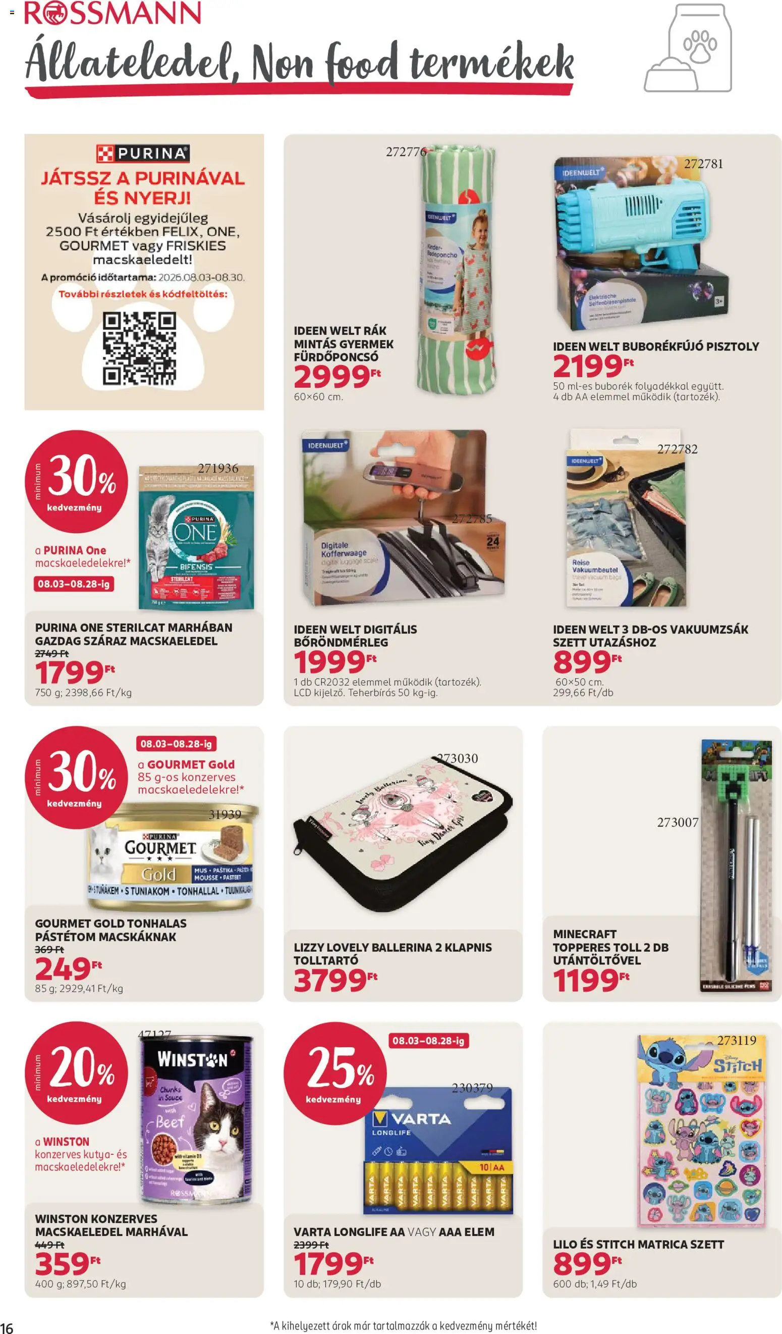 Rossmann akciós ujság - amely érvényes a következő dátumtól: 2026.08.03. | Oldal: 18 | Termékek: Macskaeledel, Purina one, Tolltartó, Pástétom