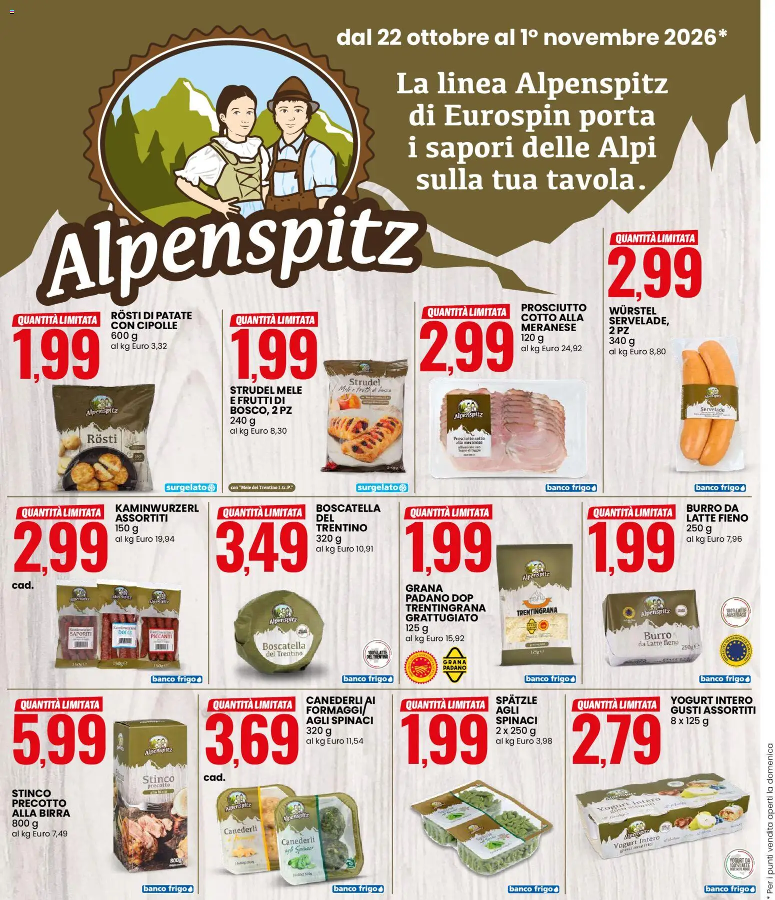 Volantino Eurospin del 22/10/2026 | Pagina: 8 | Prodotti: Birra, Wurstel, Grana Padano, Dolci