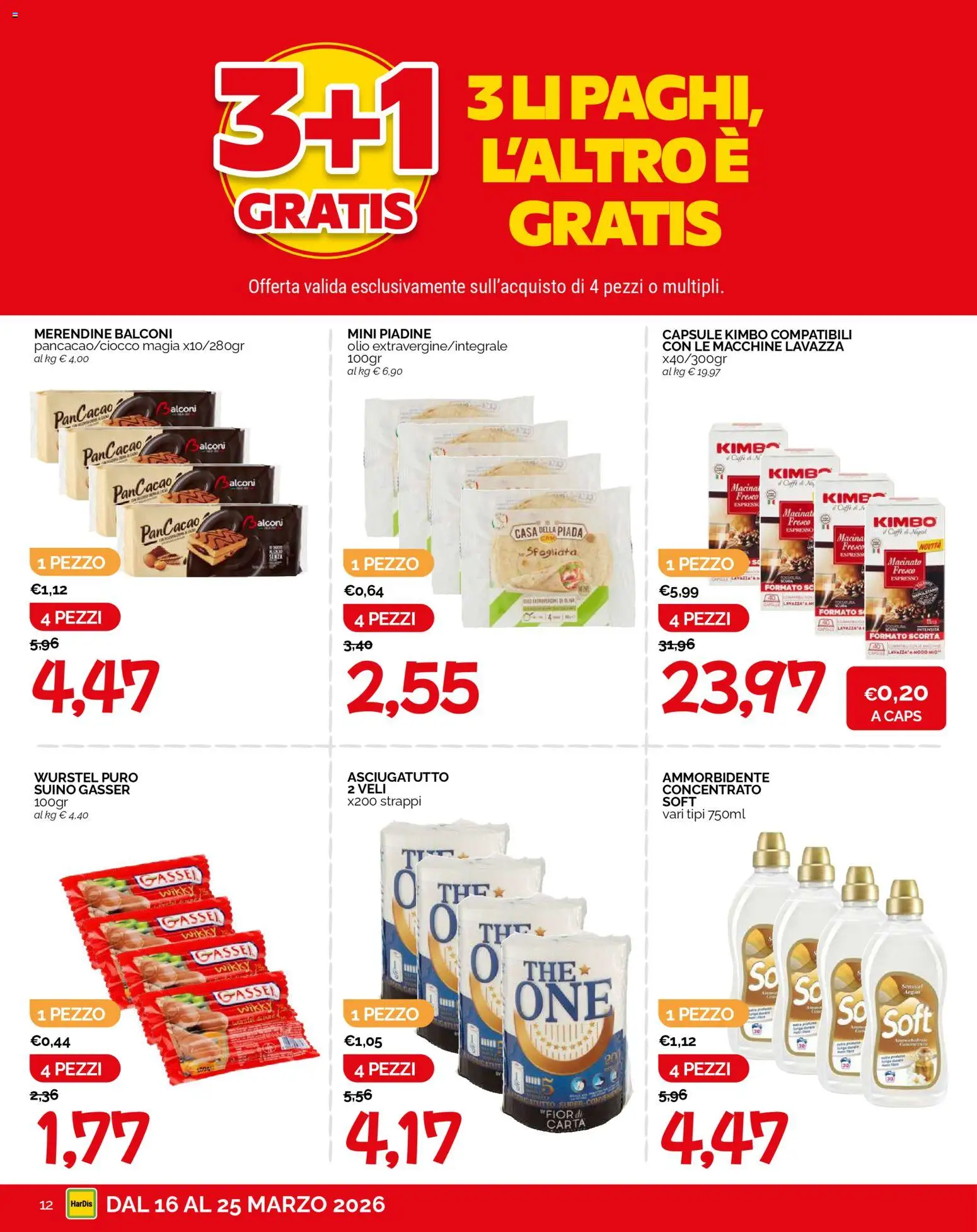 Volantino HarDis del 16.03.2026 | Pagina: 12 | Prodotti: Ammorbidente, Olio, Lavazza, Merendine
