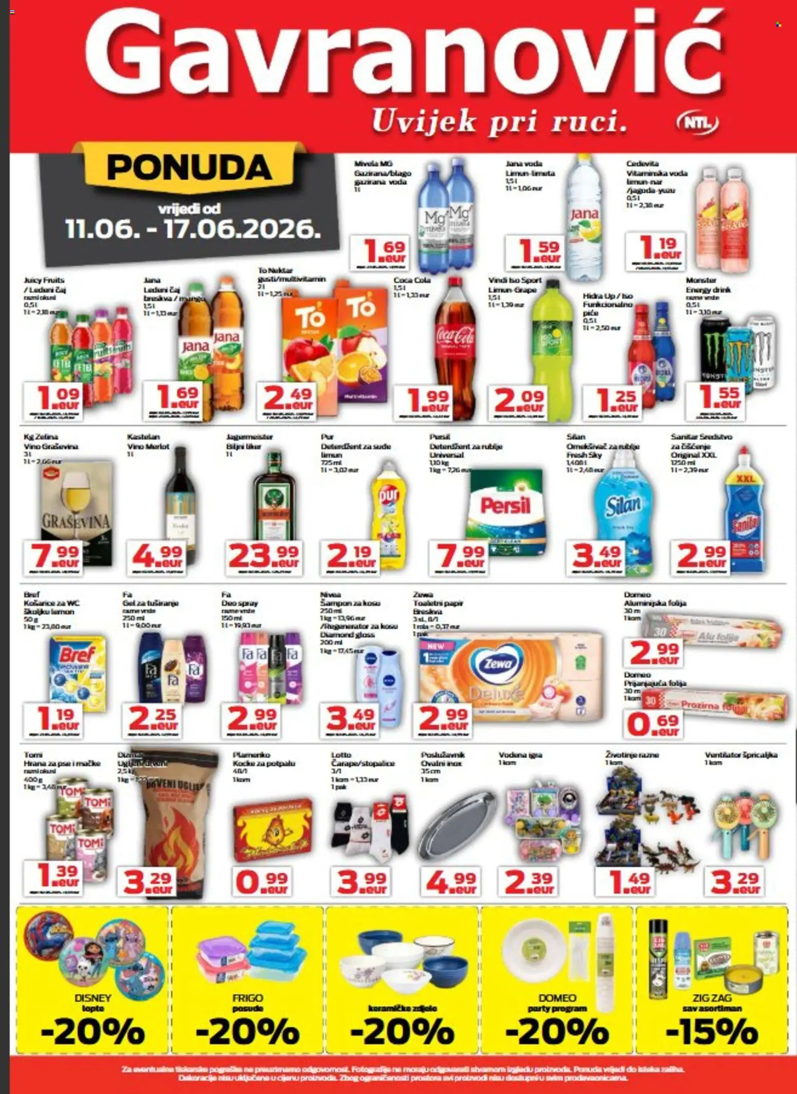 Gavranović katalog | vrijedi od 11.06.2026 | Stranica: 2 | Proizvodi: Vino, Hrana za pse, Voda, Zewa