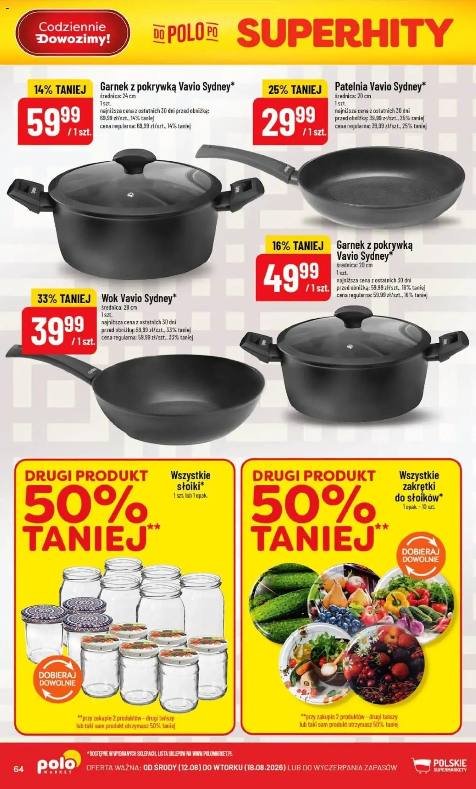 Nowa POLOmarket gazetka od jutra 12.08.2026 | Strona: 64 | Produkty: Wok, Garnek, Patelnia
