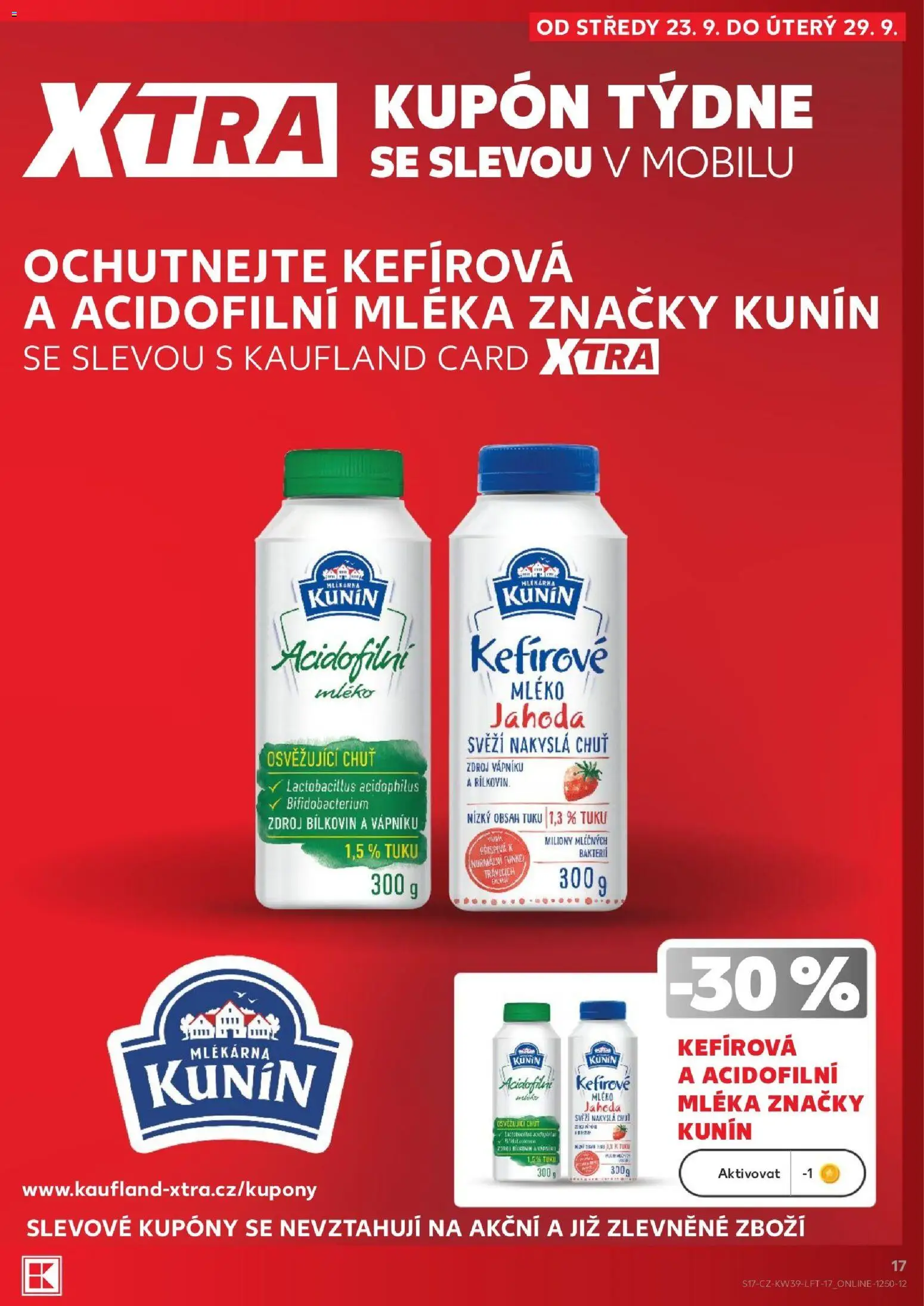 Kaufland leták - Kolín od 23.09.2026 | Strana: 17 | Produkty: Kefírové mléko, Kefír, Mléko, Acidofilní mléko