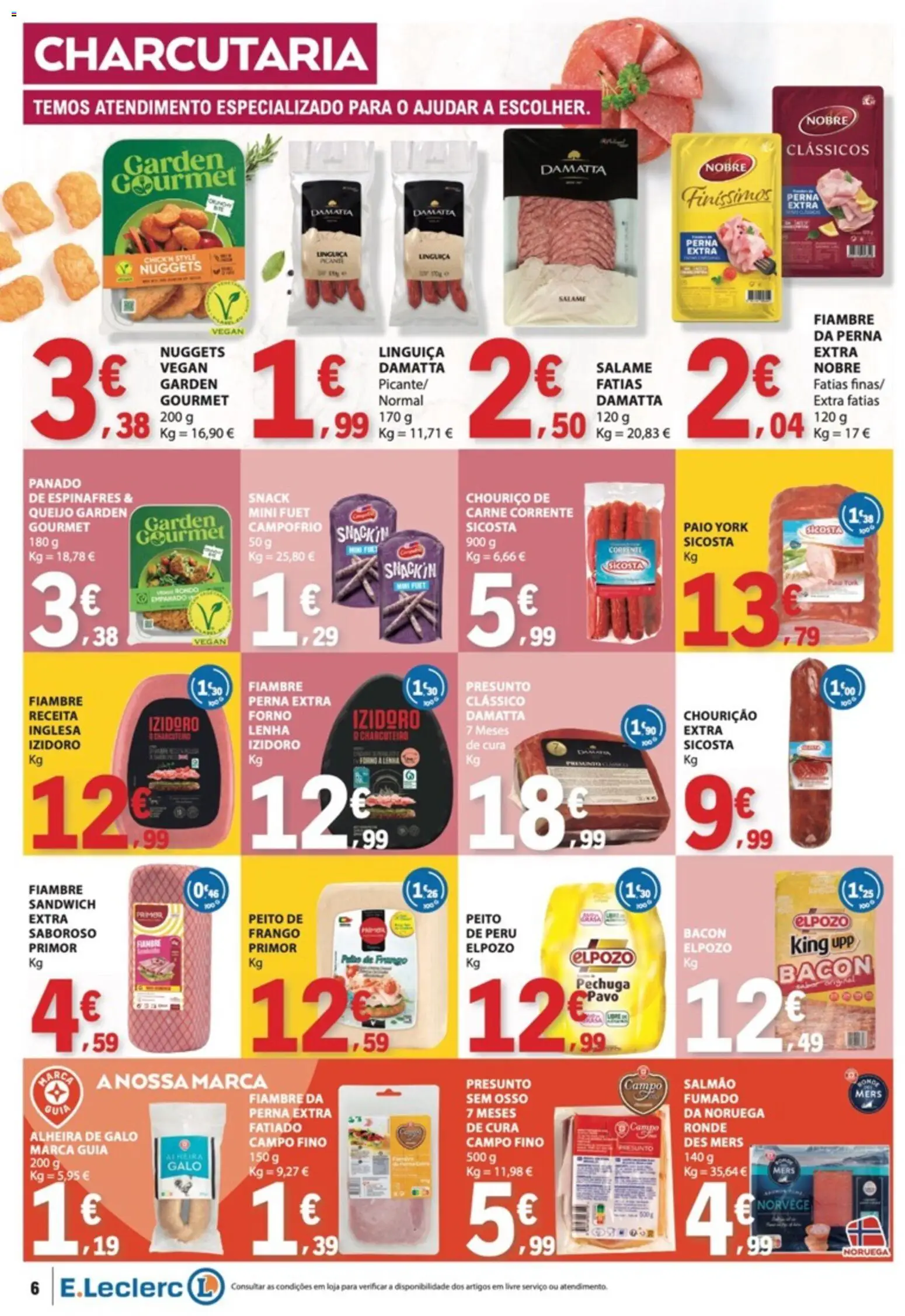 E.Leclerc folheto │ válido de 07.05.2026 | Página: 6 | Produtos: Bacon, Peru, Salmão, Chouriço